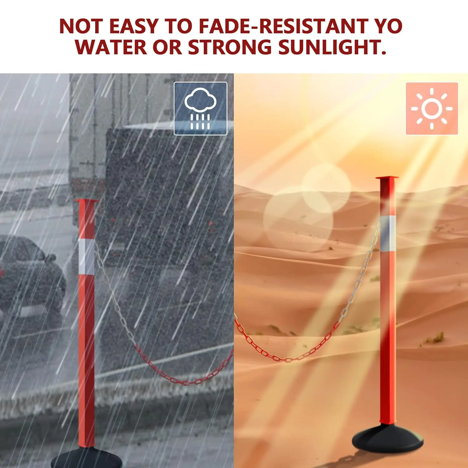 4 Pack Traffic Delineator Post Cones with Weighted Base & Reflective Collars, Adjustable Orange Traffic Safety Barrier