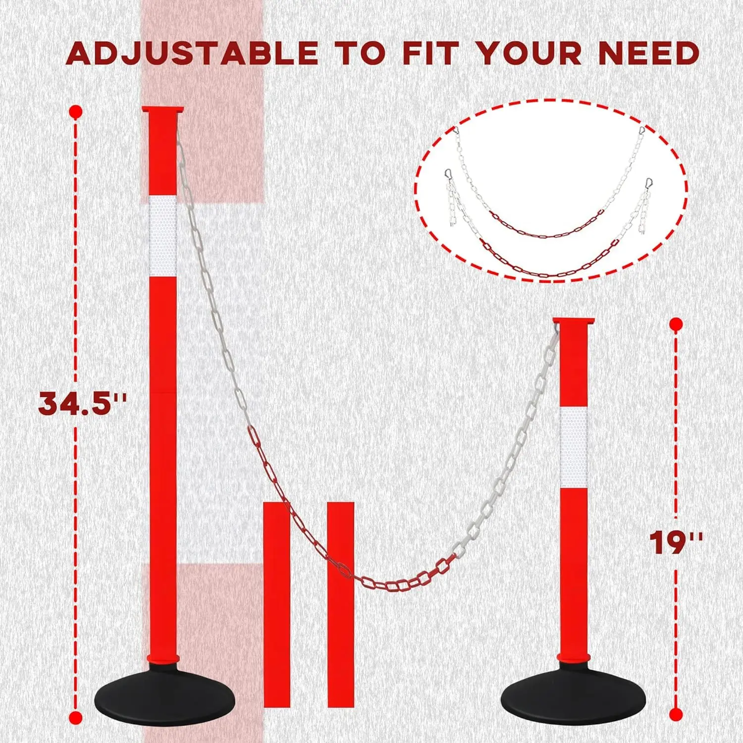 4 Pack Traffic Delineator Post Cones with Weighted Base & Reflective Collars, Adjustable Orange Traffic Safety Barrier