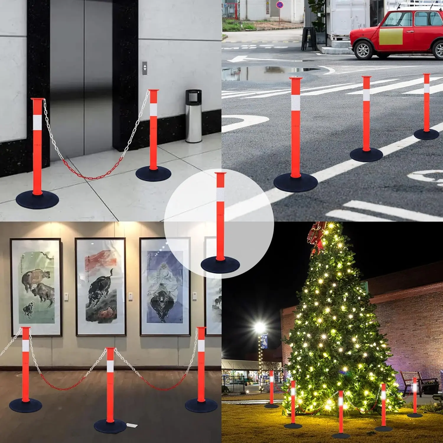 4 Pack Traffic Delineator Post Cones with Weighted Base & Reflective Collars, Adjustable Orange Traffic Safety Barrier