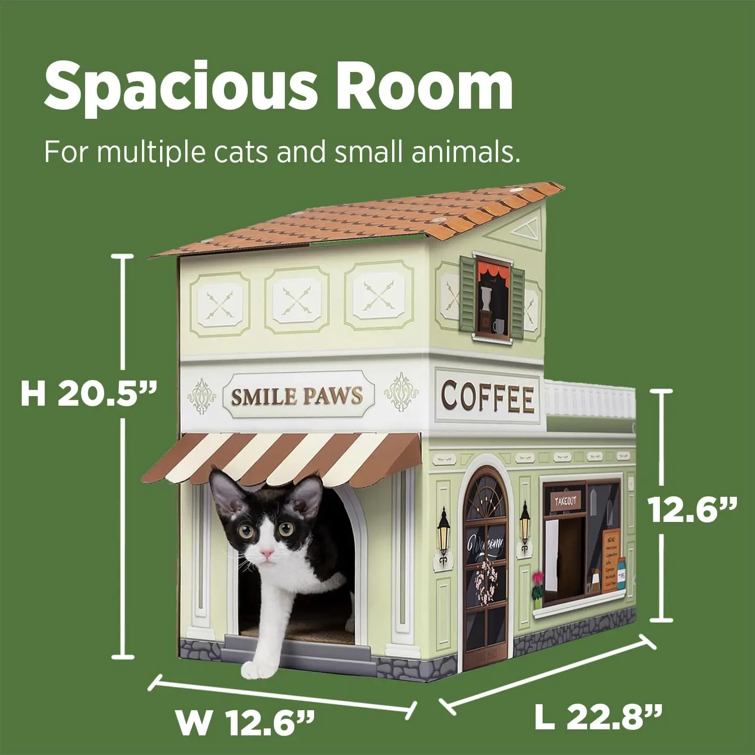 Cat Beds for Indoor Cats, Cardboard Cat House with Scratchers, Coffee Shop, Large Sturdy Cat Furniture Condo Cave Tent