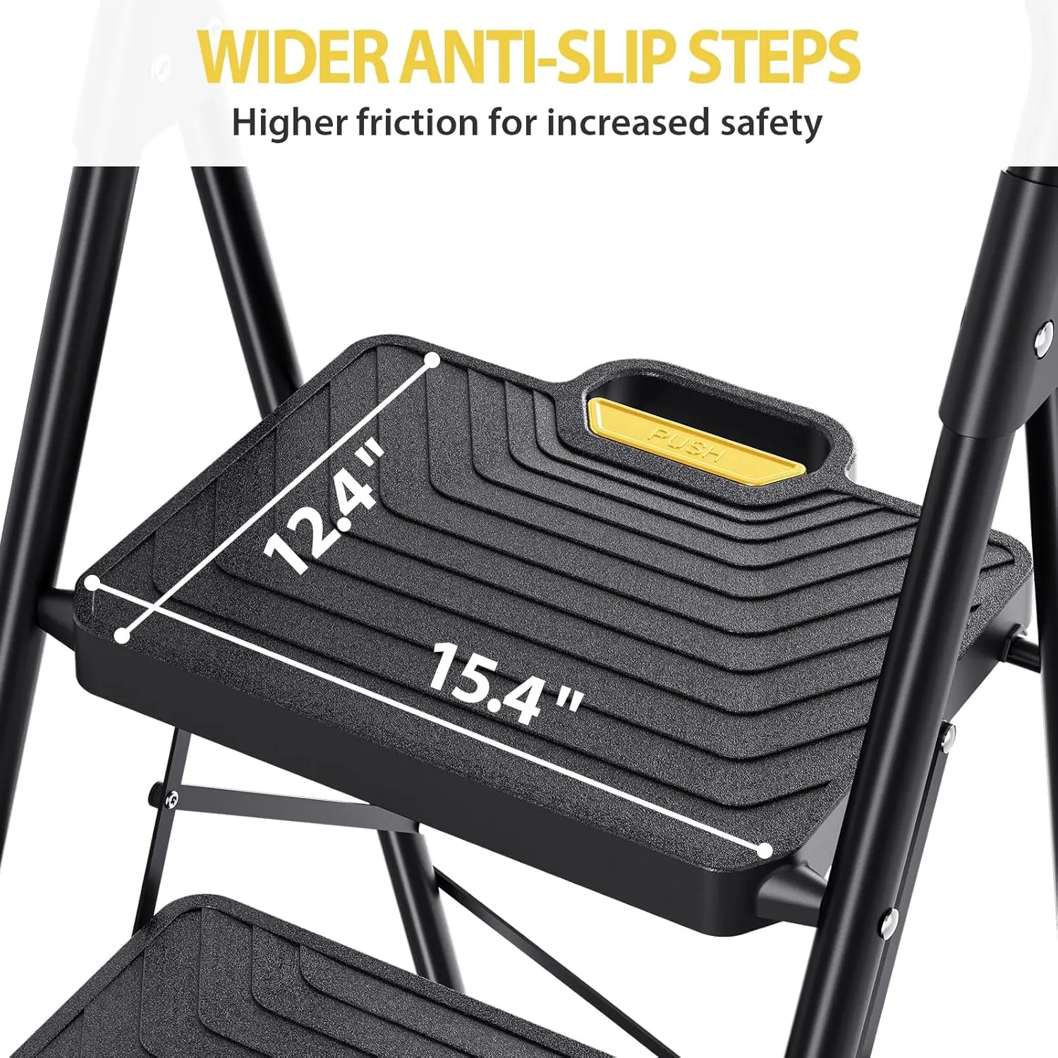 4 Step Ladder, Sturdy Steel Step Stool with Anti-Slip Wide Pedals, Handrail, Safe-Lock Design, Pass 800lbs Load Testing