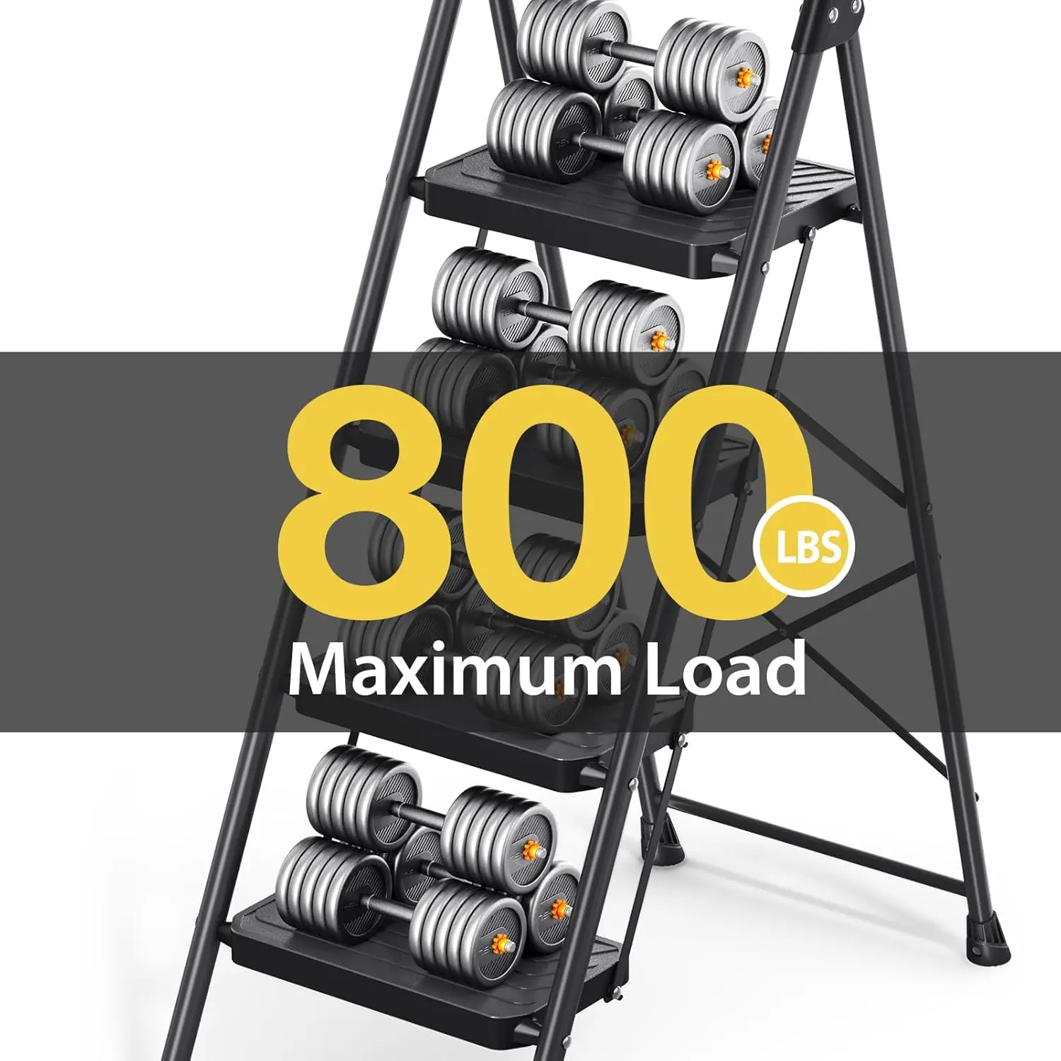 4 Step Ladder, Sturdy Steel Step Stool with Anti-Slip Wide Pedals, Handrail, Safe-Lock Design, Pass 800lbs Load Testing