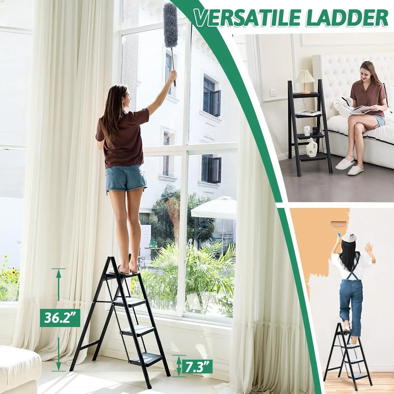 4 Step Ladder Folding Step Stool, Heavy Duty 330 Lbs Load Step Ladders for Home, Tall Kitchen/Closet Stepladder for Adults