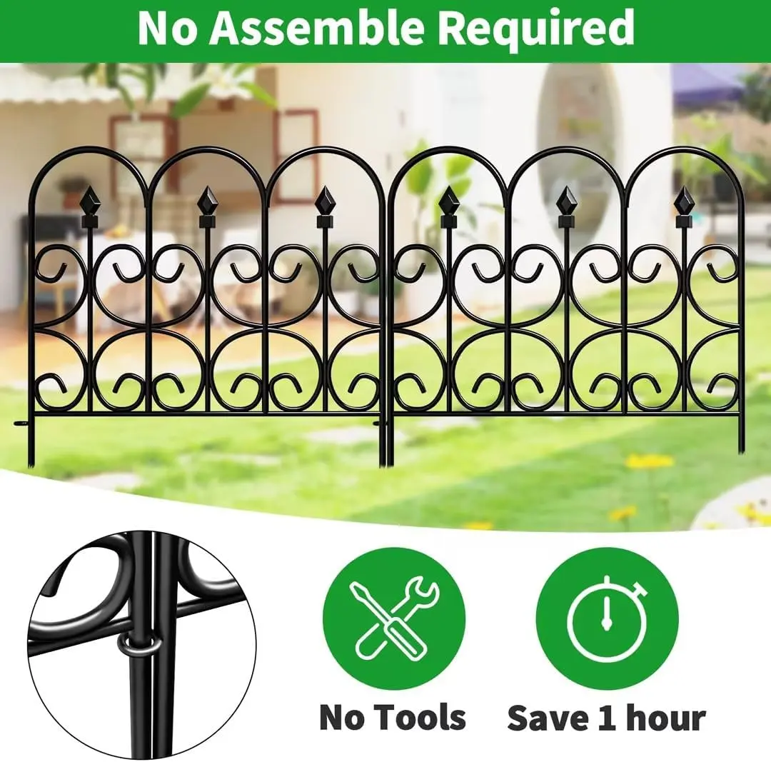 5 Panels 32in(H)×10ft(L) Decorative Garden Fences and Borders for Dogs No Dig Metal Fence Panels Garden Edging Border Fence