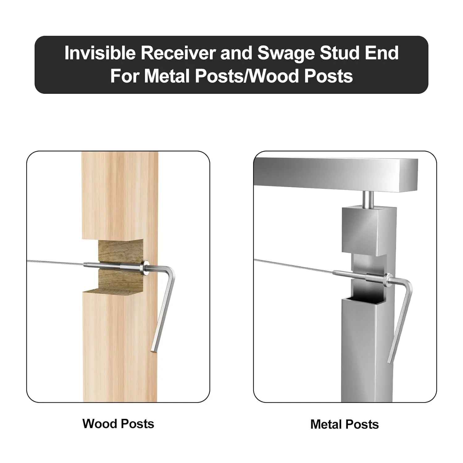 50 Pack Invisible Cable Railing kit, T316 Stainless Steel 1/8" Invisible Receiver and Swage Stud End for Cable Railing