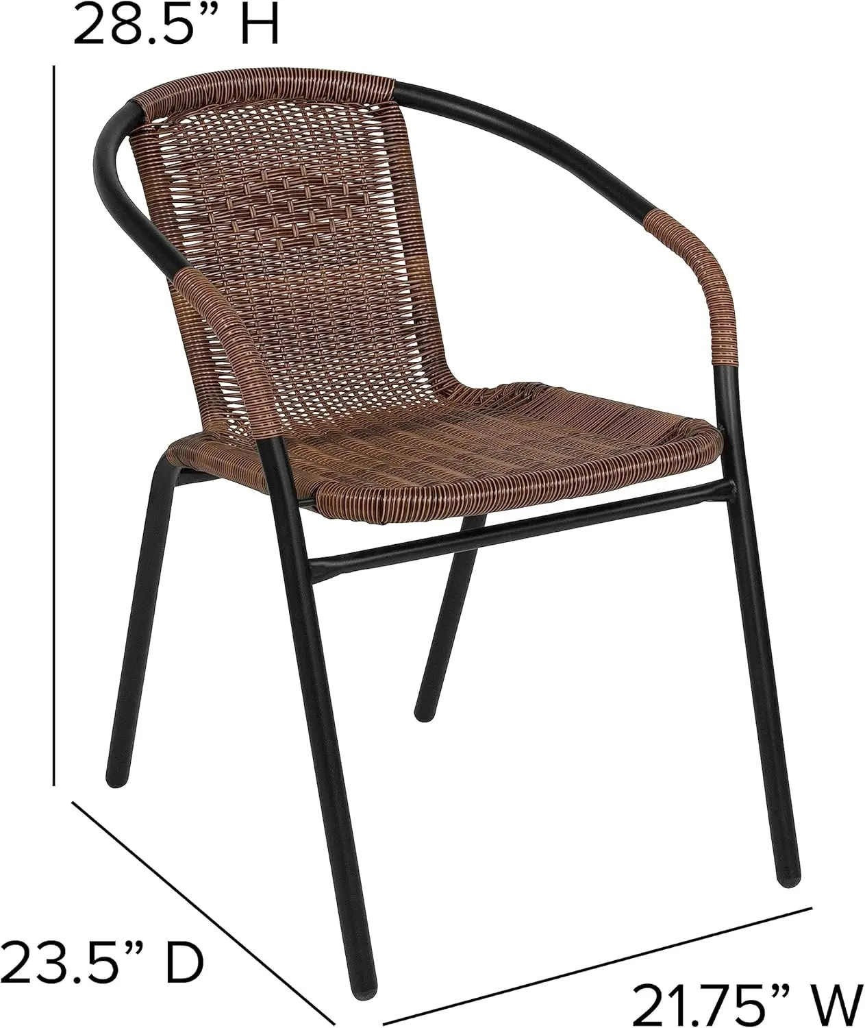 2 Pack Medium Brown Rattan Indoor-Outdoor Restaurant Stack Chair with Curved Back