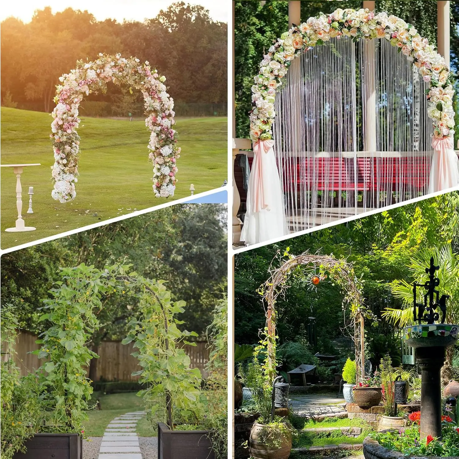 Thickened Rustproof Garden Arch, Wedding Arch- 4.6 * 7.8 or 6.4 * 7.5Ft, Easy to Assemble, Long Lasting and Durable
