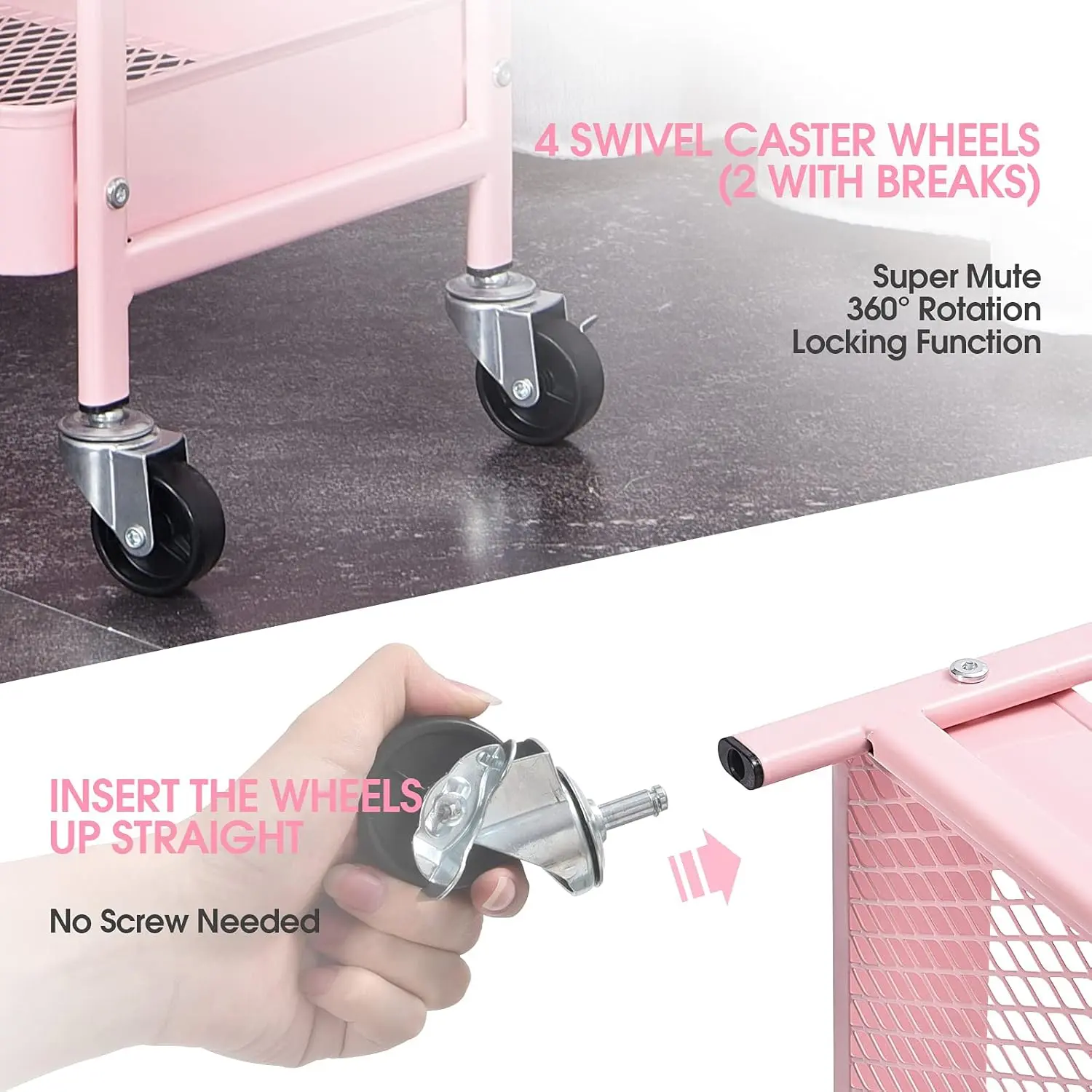 3-Tier Rolling Cart, Metal Utility Storage Cart with DIY Pegboards, Art Craft Trolley with Baskets Hooks, Organizer Serving
