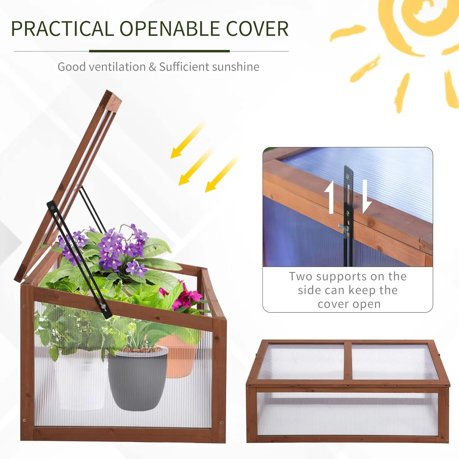 Wooden Cold Frame Greenhouse, Mini Greenhouse with Polycarbonate Board and Solid Wood Frame, Green House Cold Frame