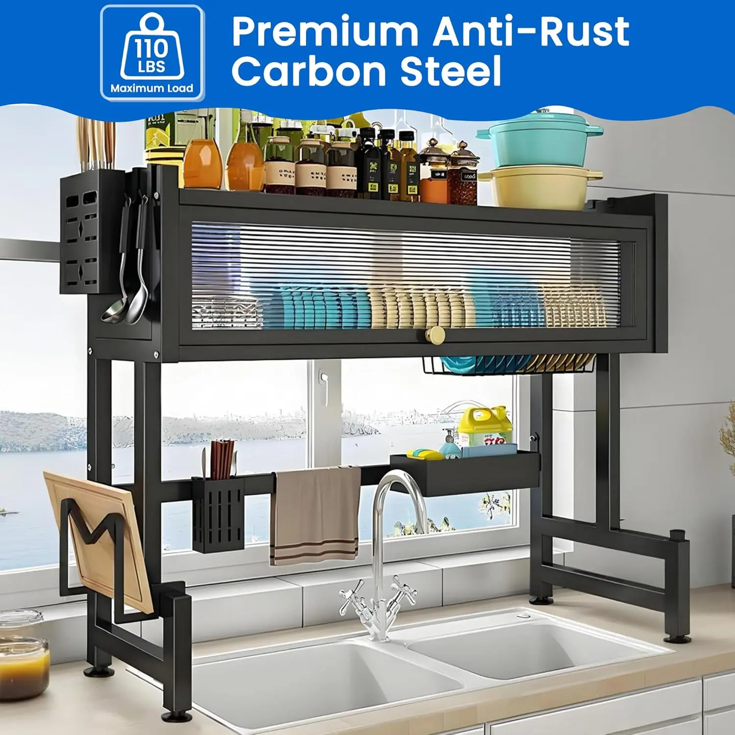 Dish Drying Rack, 3-Tier Over Sink Drying Rack, 33.5" Over Sink Rack for Small Kitchen, Space-Saving Rack