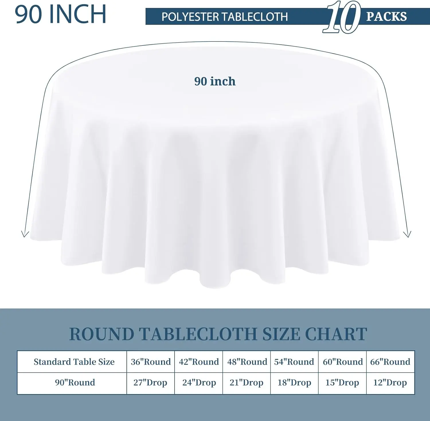 10 Packs Premium Round Tablecloth 90 Inch White Polyester Table Cloth Bulk Washable Polyester Fabric Tablecloths Table Cover