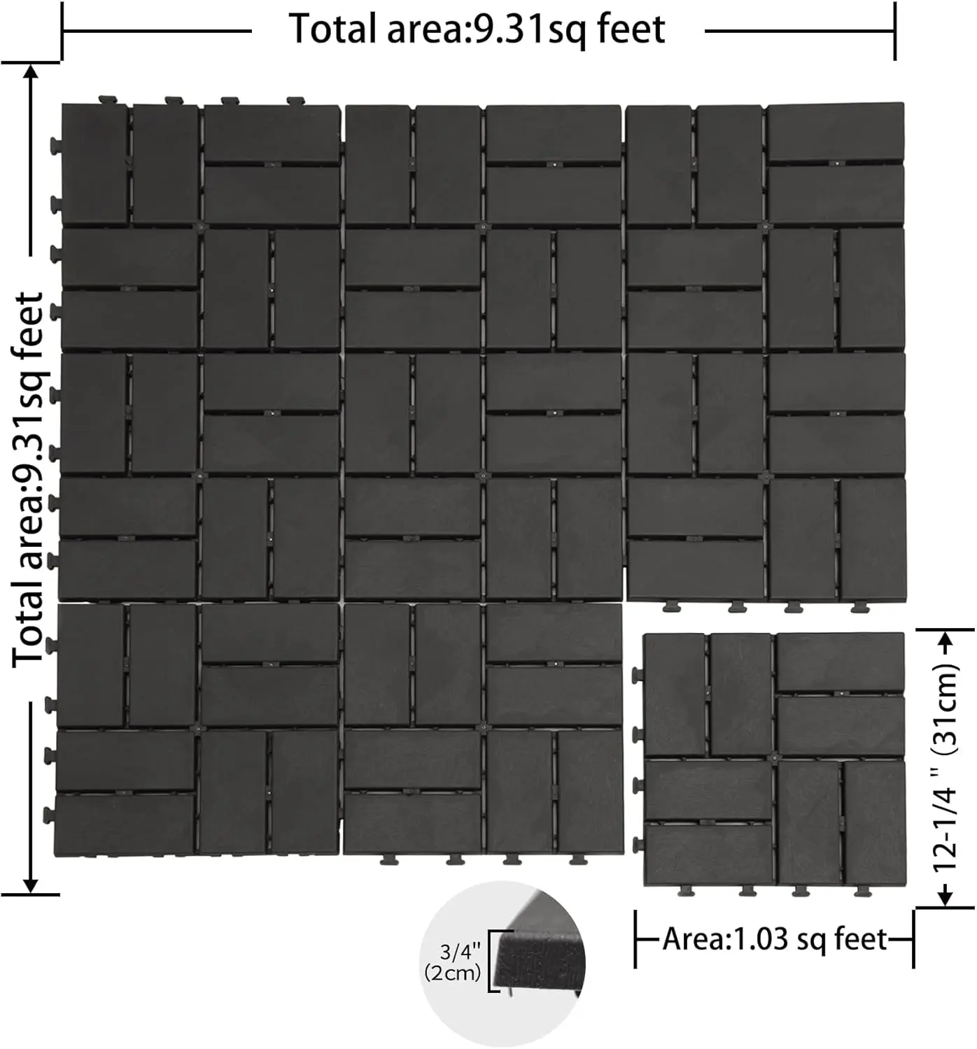 Plastic Interlocking Deck Tiles, 27 Pieces One Pack, 12"x12" Waterproof Outdoor Flooring All Weather Use Decking