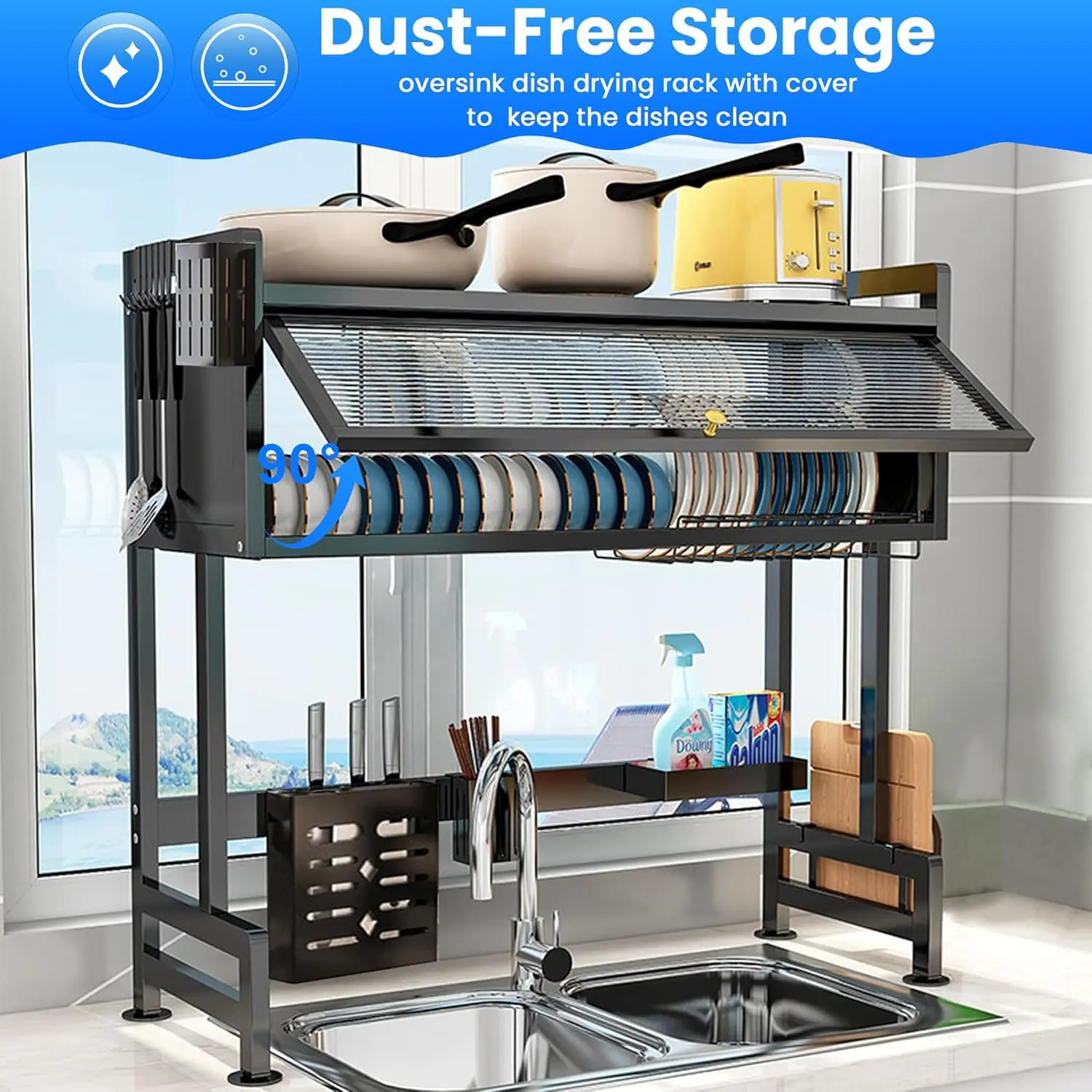 Dish Drying Rack, 3-Tier Over Sink Drying Rack, 33.5" Over Sink Rack for Small Kitchen, Space-Saving Rack