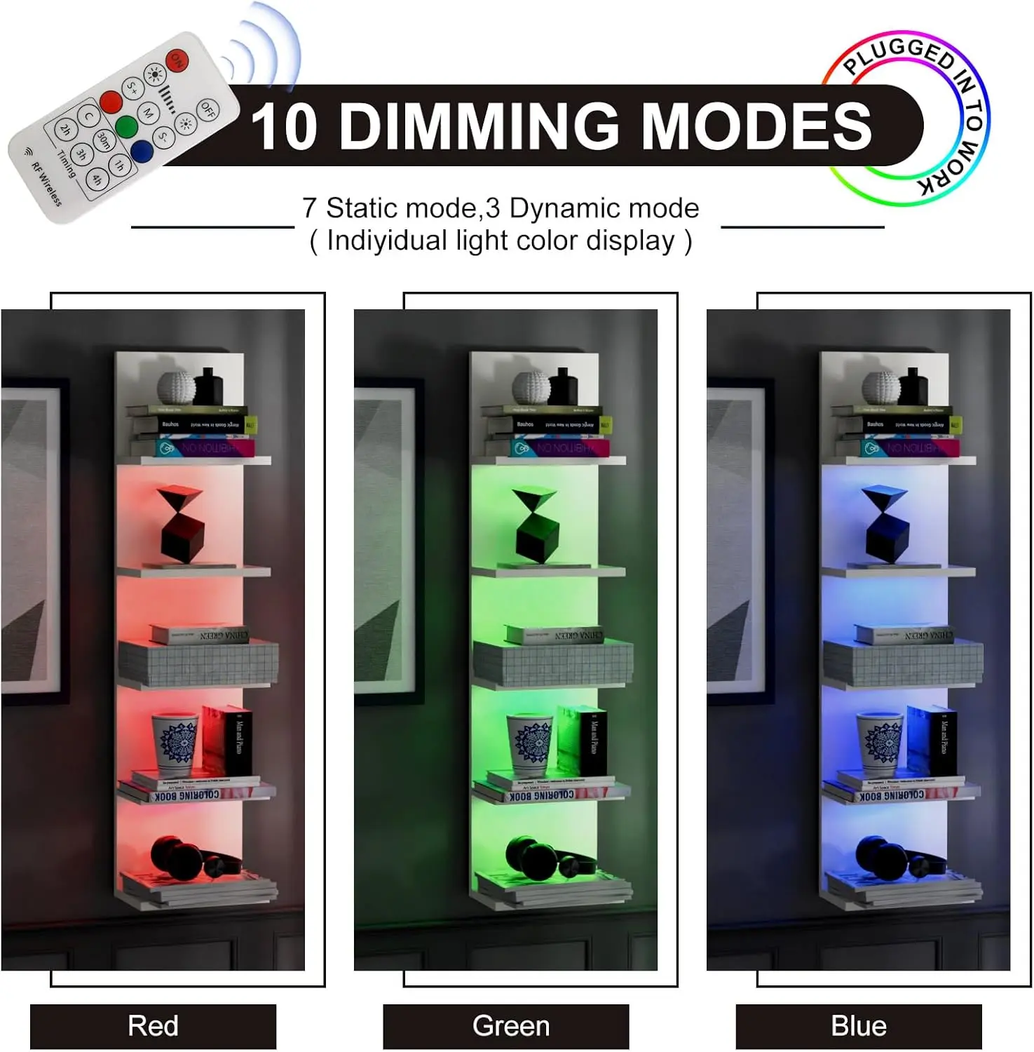 5-Tier Wall Shelf Unit with RGB Light, Floating Lack Shelf for Wall Storage, Wall Mounted Vertical Display Shelf for Bedroom