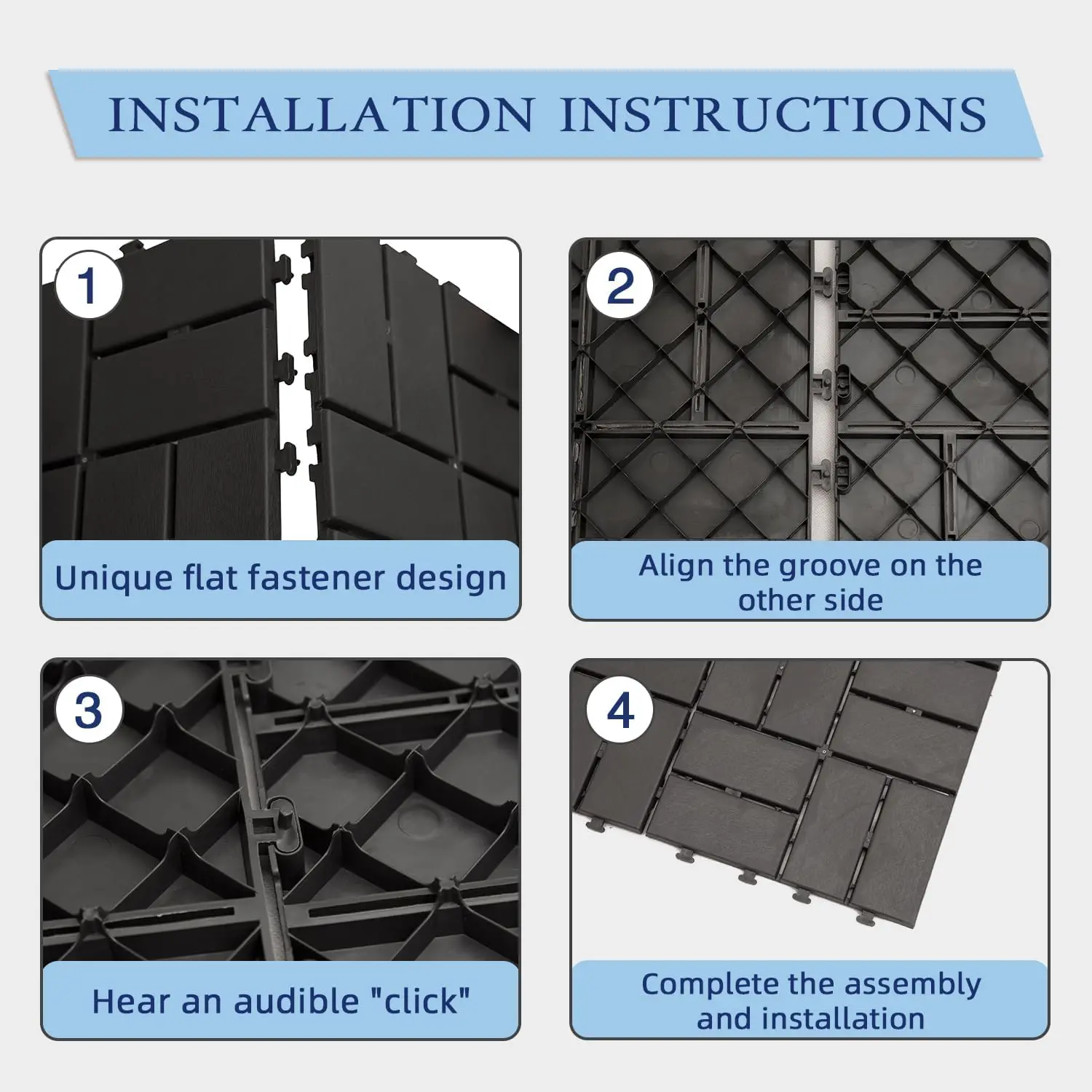 Plastic Interlocking Deck Tiles, 27 Pieces One Pack, 12"x12" Waterproof Outdoor Flooring All Weather Use Decking
