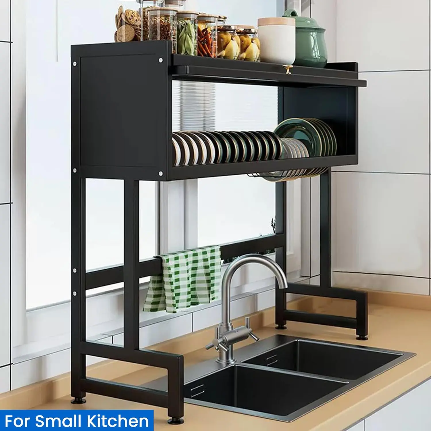 Dish Drying Rack, 3-Tier Over Sink Drying Rack, 33.5" Over Sink Rack for Small Kitchen, Space-Saving Rack