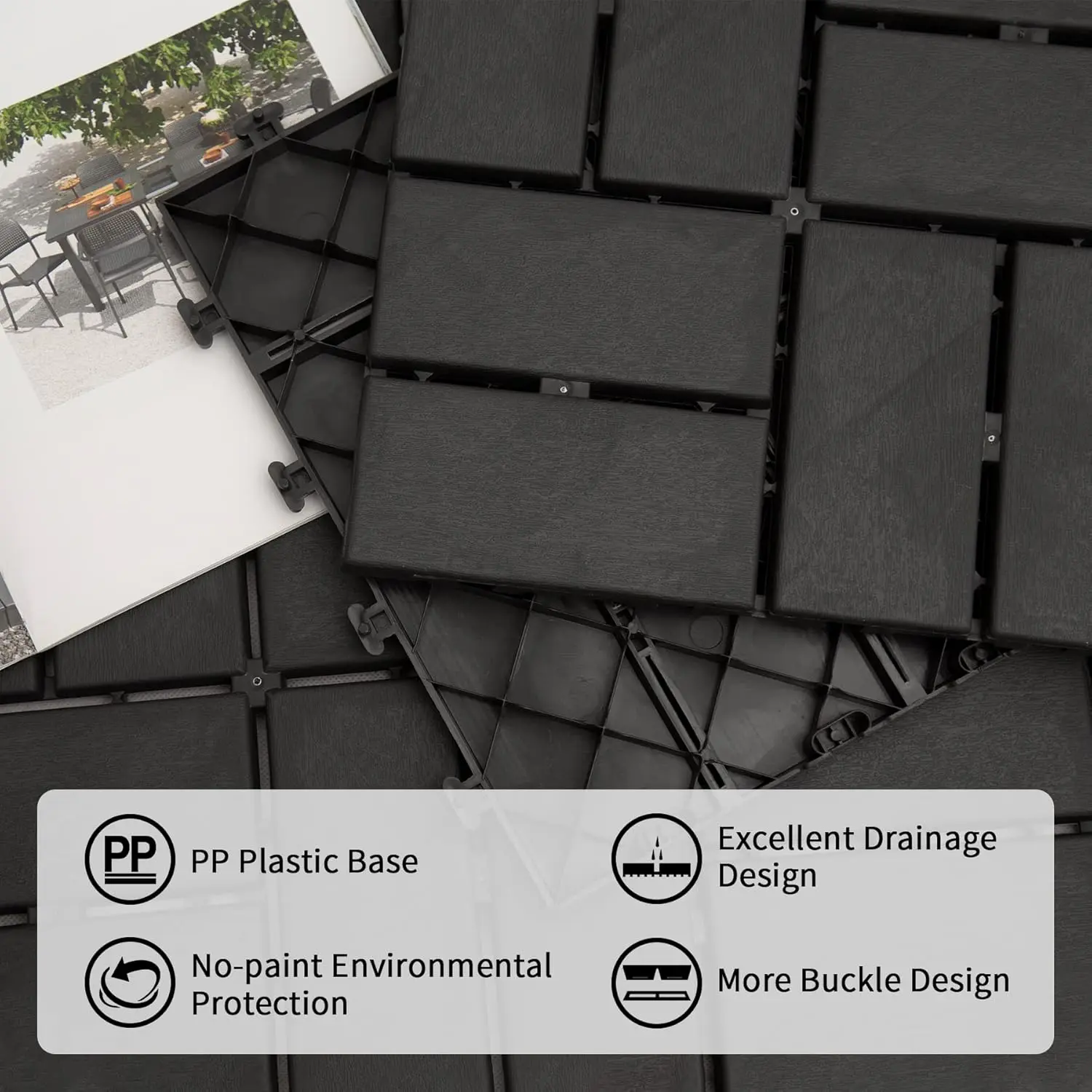 Plastic Interlocking Deck Tiles, 27 Pieces One Pack, 12"x12" Waterproof Outdoor Flooring All Weather Use Decking