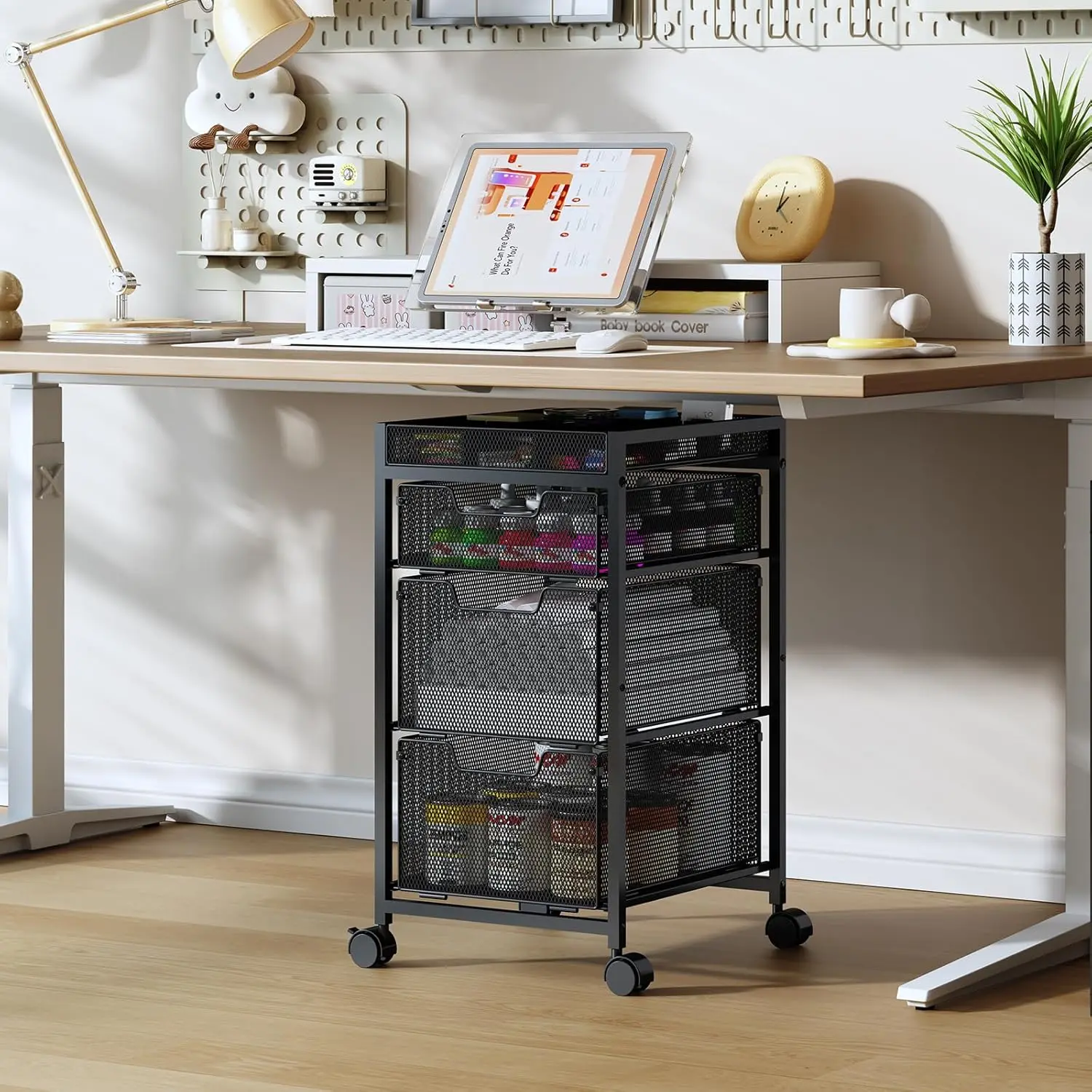 Rolling Utility Cart with 3 Drawers, Craft Organizer and Storage with DIY Divider, Lockable Wheels, Multi-Functional Storage