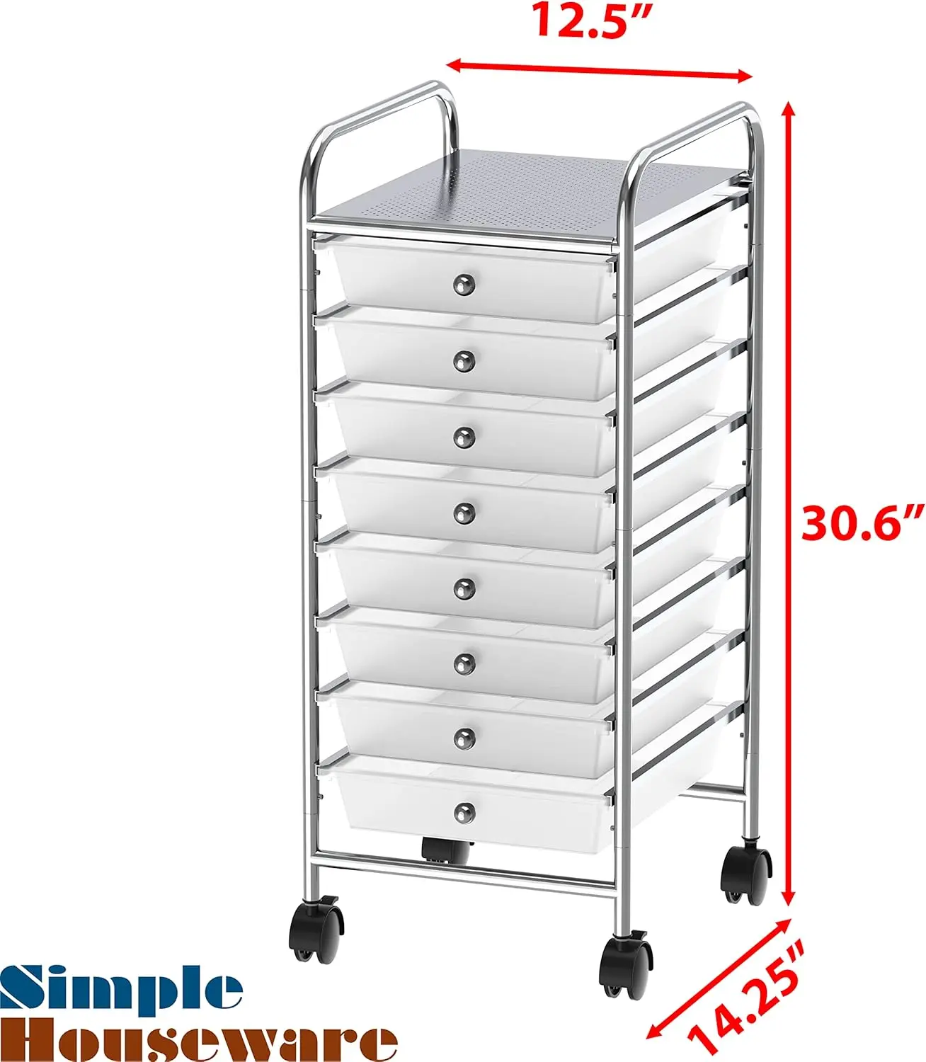 Simple Houseware Utility Cart with 8 Drawers Rolling Storage Art Craft Organizer, Chrome