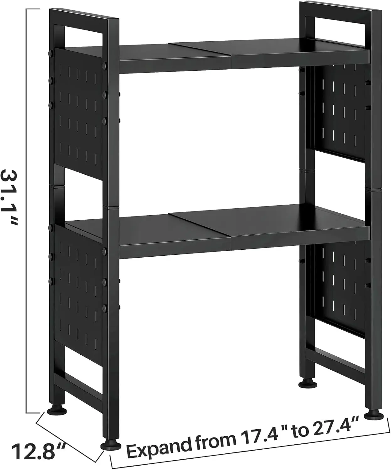 Expandable Microwave Stand, Heavy Duty 3-Tier Adjustable Microwave Oven Rack Shelf with 8 Hooks & 2 Holders
