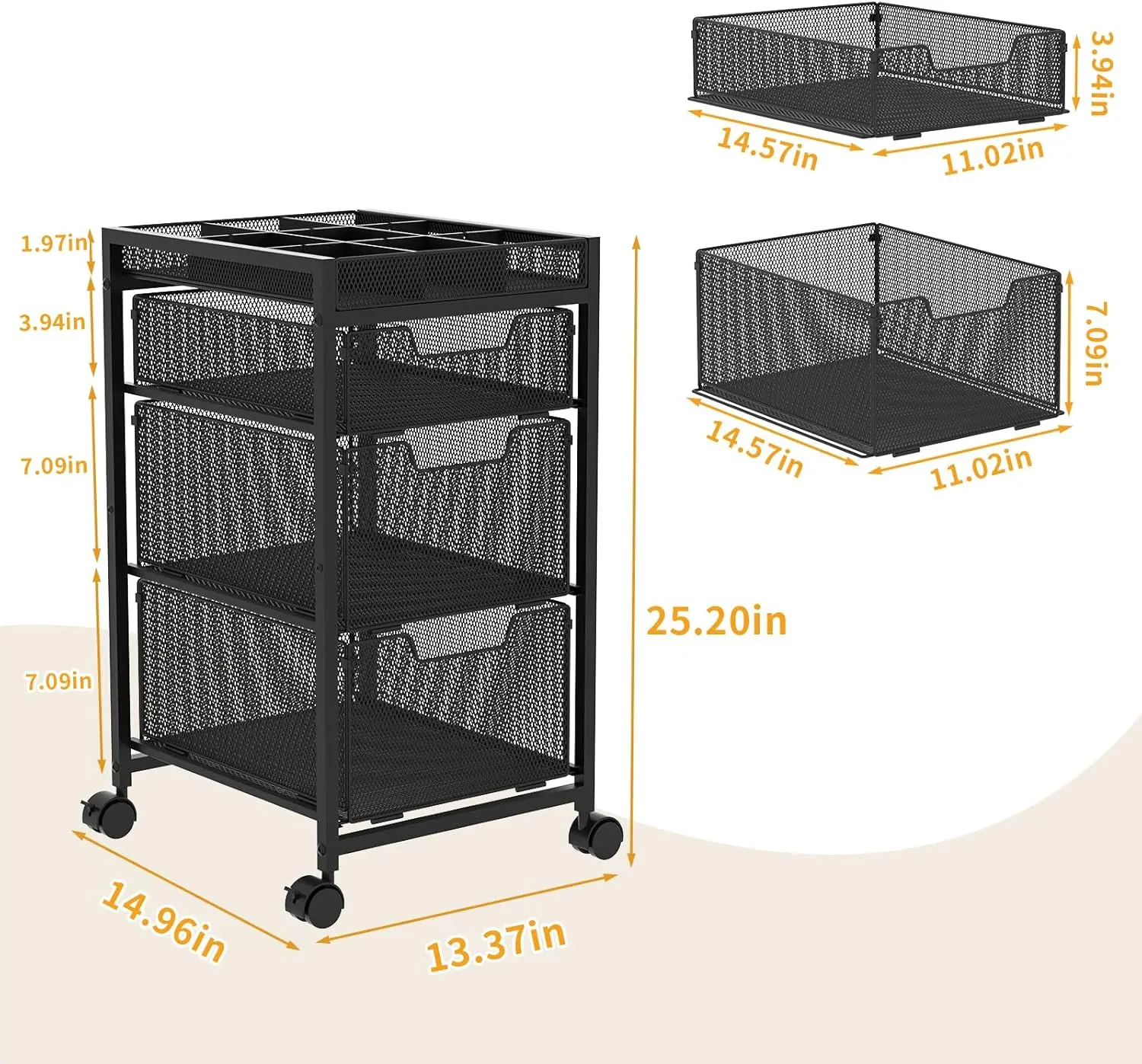 Rolling Utility Cart with 3 Drawers, Craft Organizer and Storage with DIY Divider, Lockable Wheels, Multi-Functional Storage