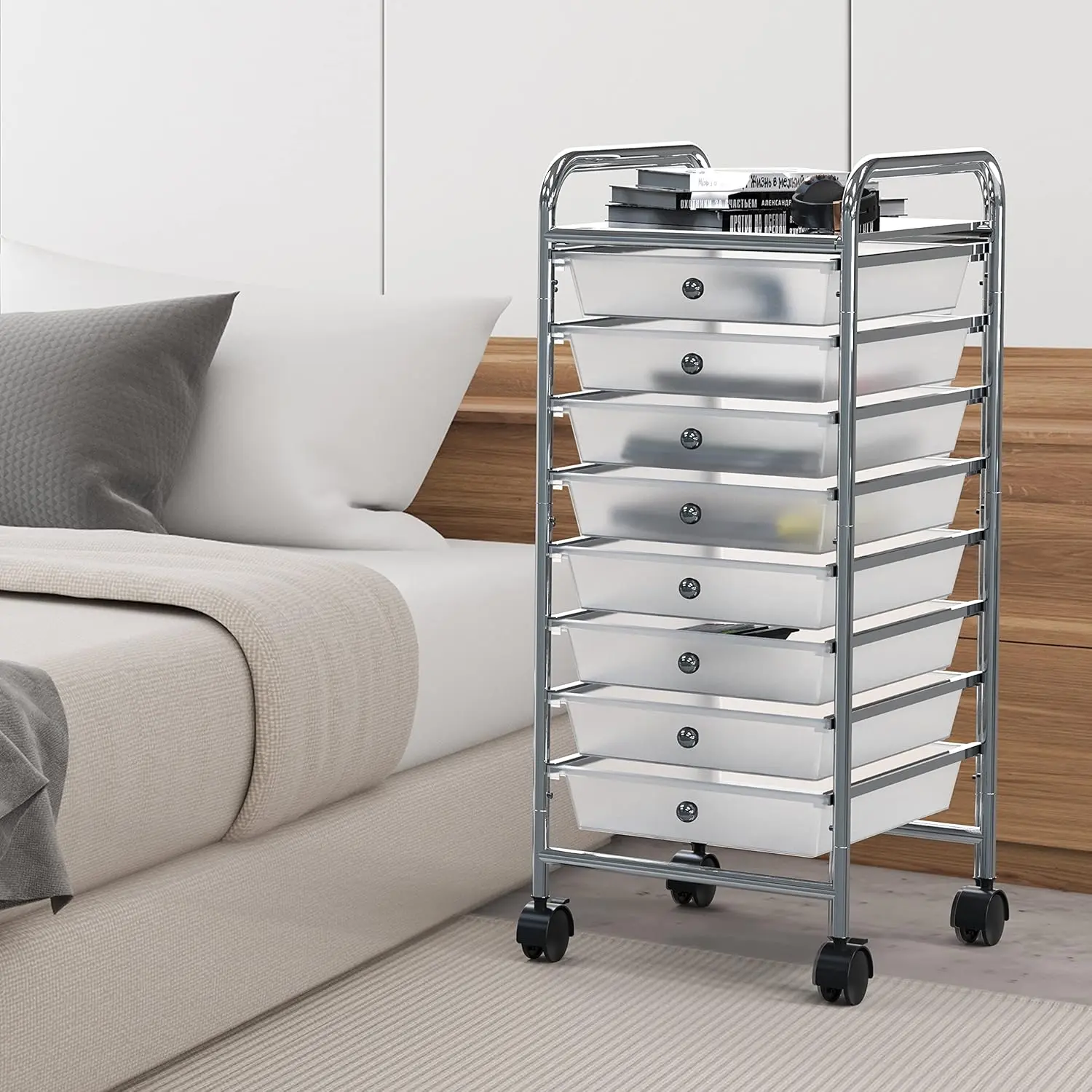 Simple Houseware Utility Cart with 8 Drawers Rolling Storage Art Craft Organizer, Chrome