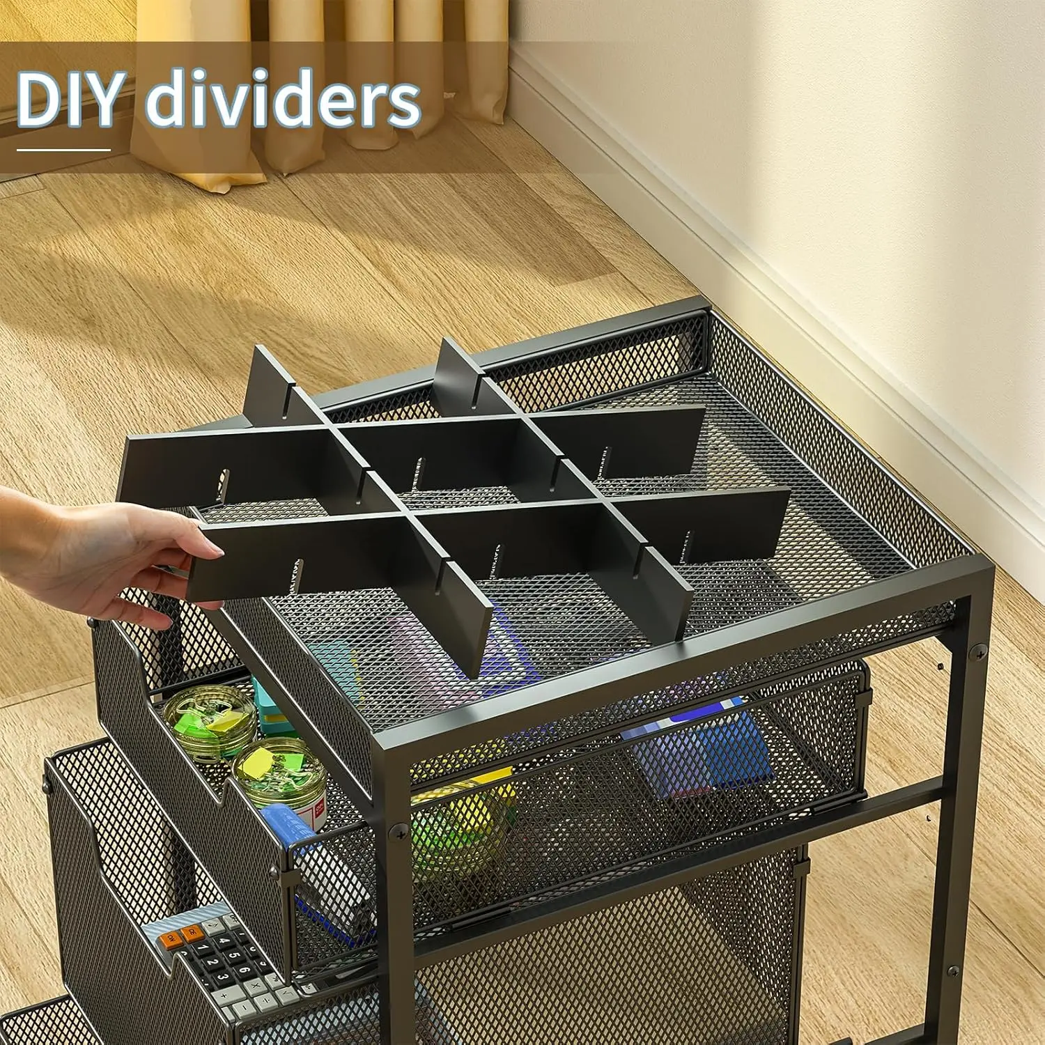Rolling Utility Cart with 3 Drawers, Craft Organizer and Storage with DIY Divider, Lockable Wheels, Multi-Functional Storage