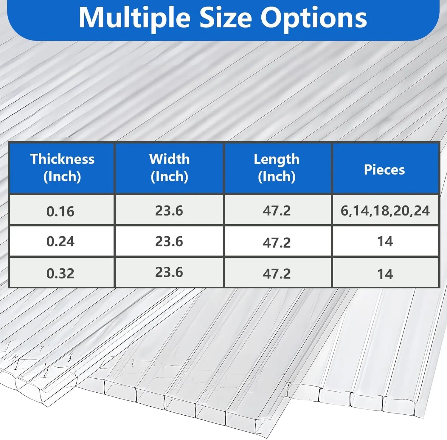 6 Pcs Polycarbonate Greenhouse Panels, 4' x 2' x 0.16'' Twin-Wall Panels, Polycarbonate Sheet for All Weather Outdoor Garden