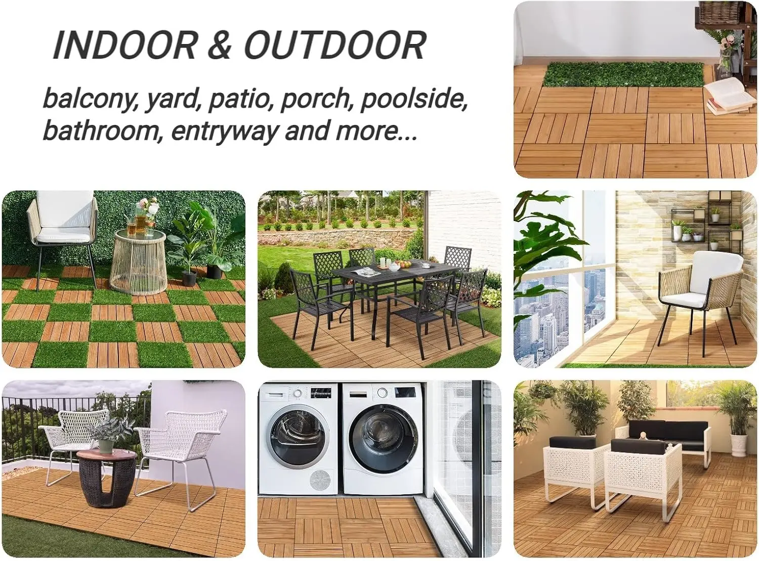 27PCS Interlocking Patio Deck Tiles Outdoor Flooring for Garden Poolside Fir Wood Indoor Natural Wood