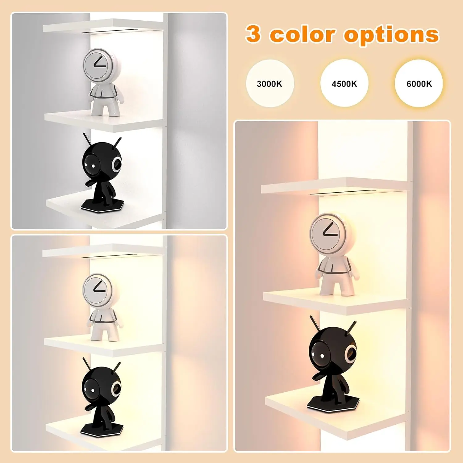 5 Tier Wall Shelf with Light, White Modern Vertical Lack Wall Shelves, Wall Mount, Floating Column Home Decor Shelves