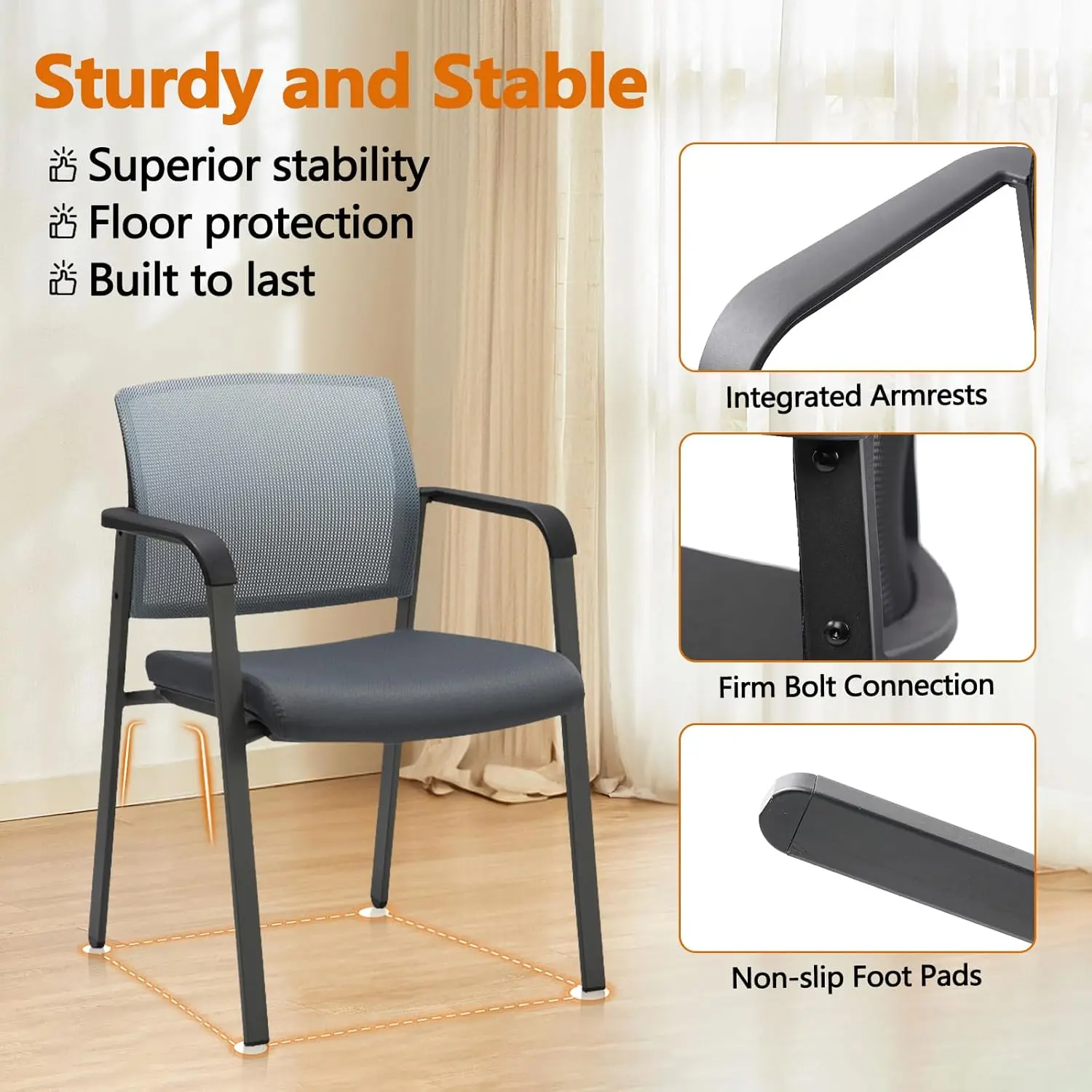 Mesh Back Stacking Arm Chairs with Upholstered Fabric Seat and Ergonomic Lumber Support for Office School Church