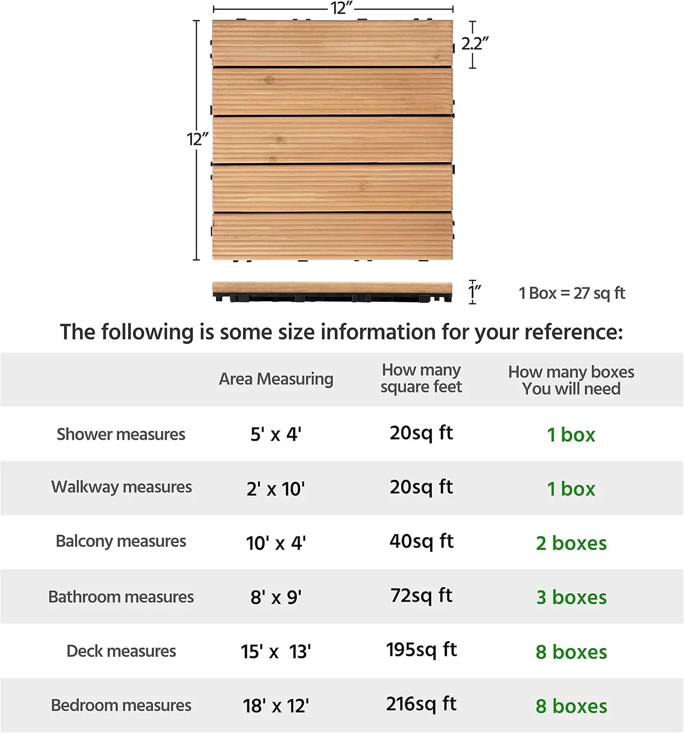 27PCS Interlocking Patio Deck Tiles Outdoor Flooring for Garden Poolside Fir Wood Indoor Natural Wood