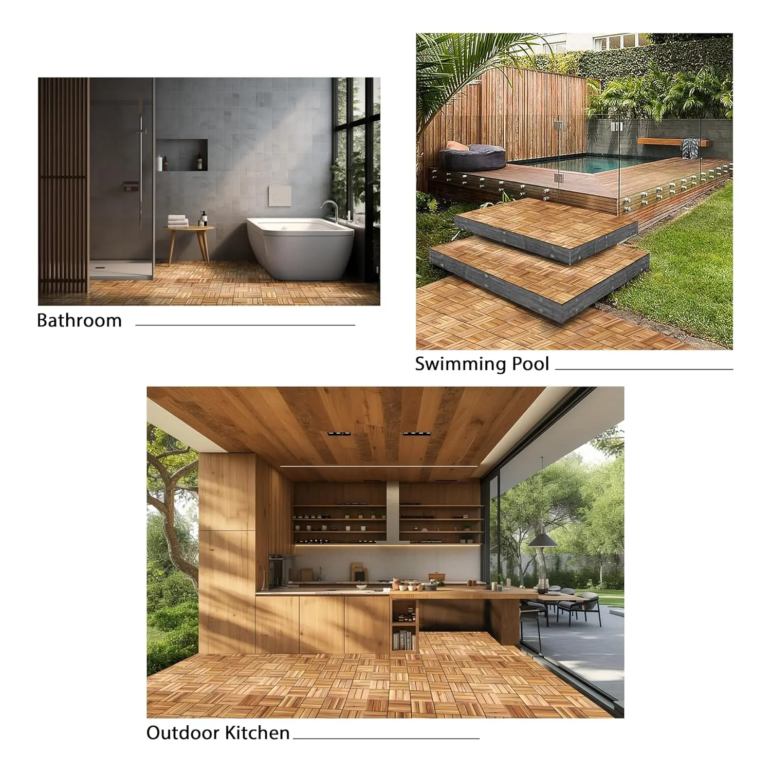 Acacia Wood Flooring Interlocking Deck Tiles for Patio Decor 9 Pcs 12 Slats - Waterproof Indoor & Outdoor Decor
