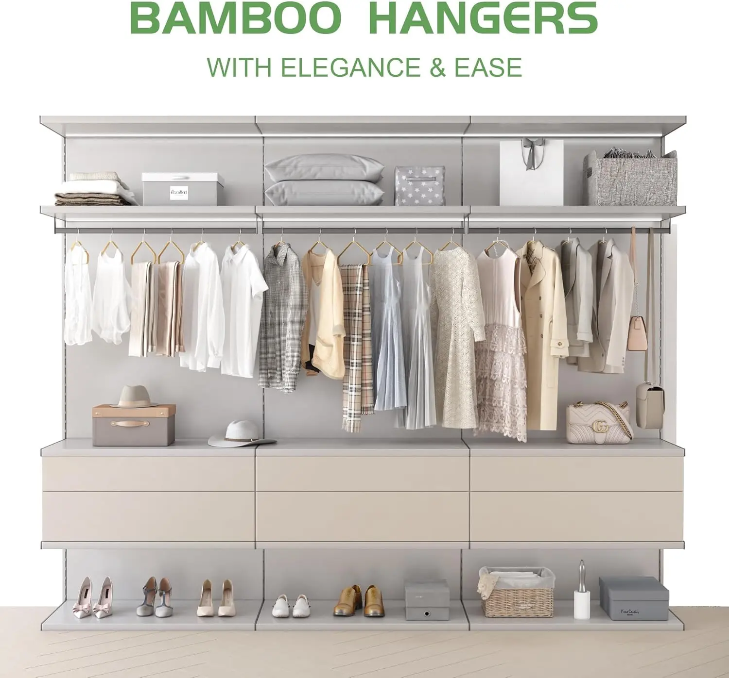 Bamboo Hangers 50 Pack - Durable & Slim Coat Hanger - Suit Hangers with 360-Degree Rotatable Hook, Suit Hangers for Clothes