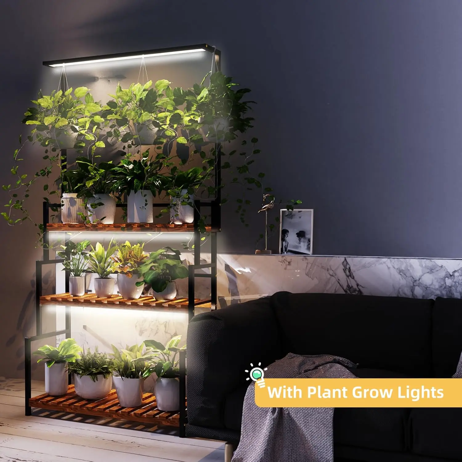 Hanging Plant Stand with Grow Light, 3 Tier Metal Plant Stand for Indoor Plants Multiple, Large Plant Shelf Display Holder