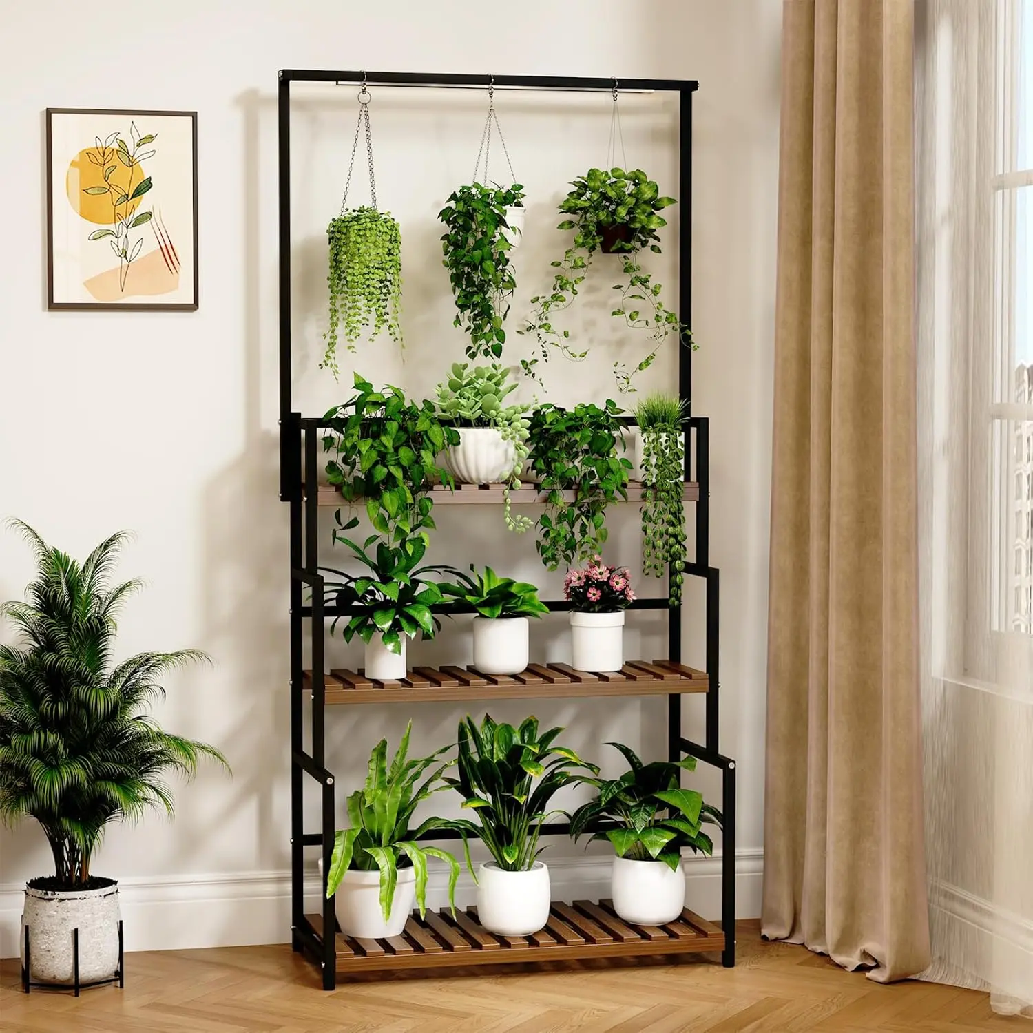 Hanging Plant Stand with Grow Light, 3 Tier Metal Plant Stand for Indoor Plants Multiple, Large Plant Shelf Display Holder