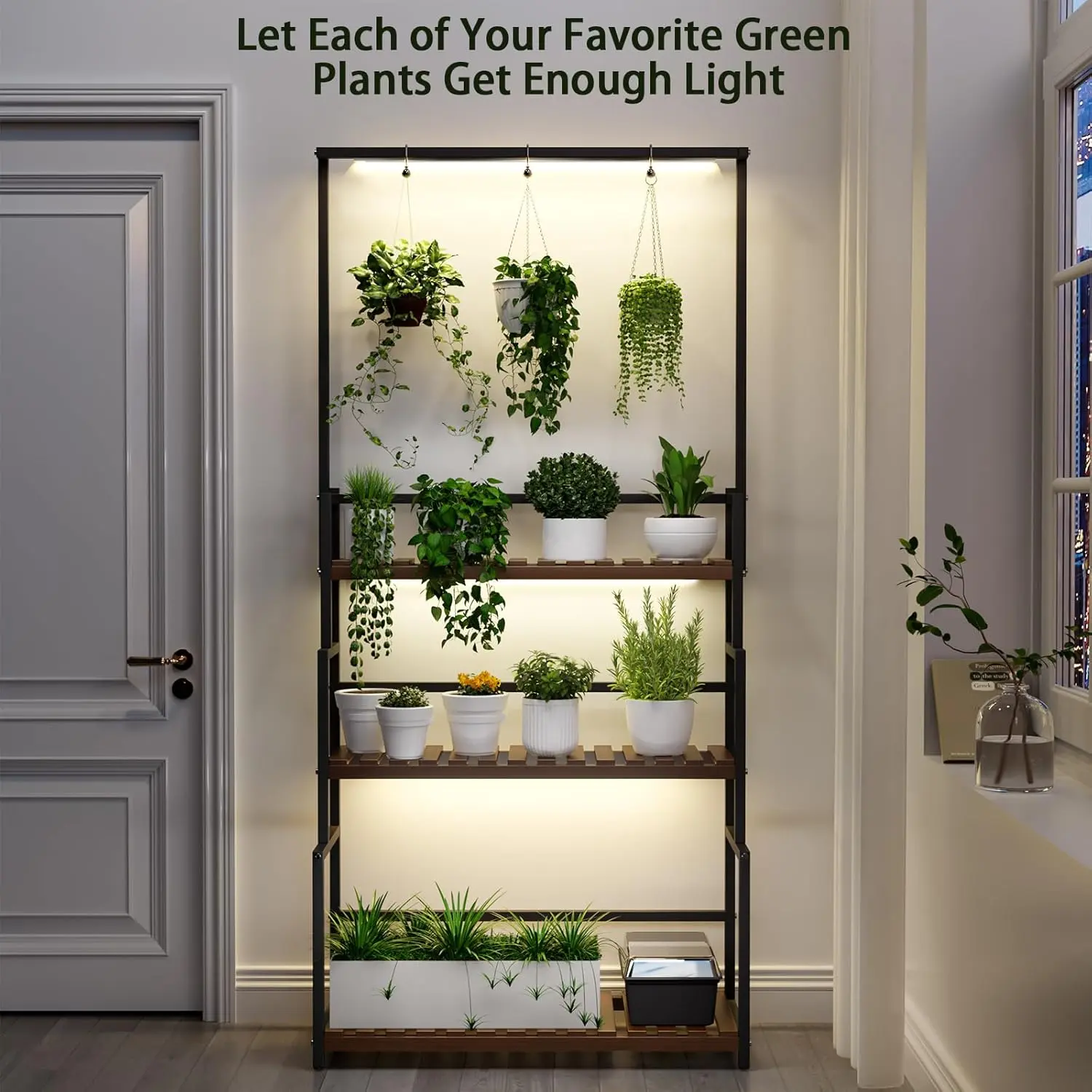 Hanging Plant Stand with Grow Light, 3 Tier Metal Plant Stand for Indoor Plants Multiple, Large Plant Shelf Display Holder