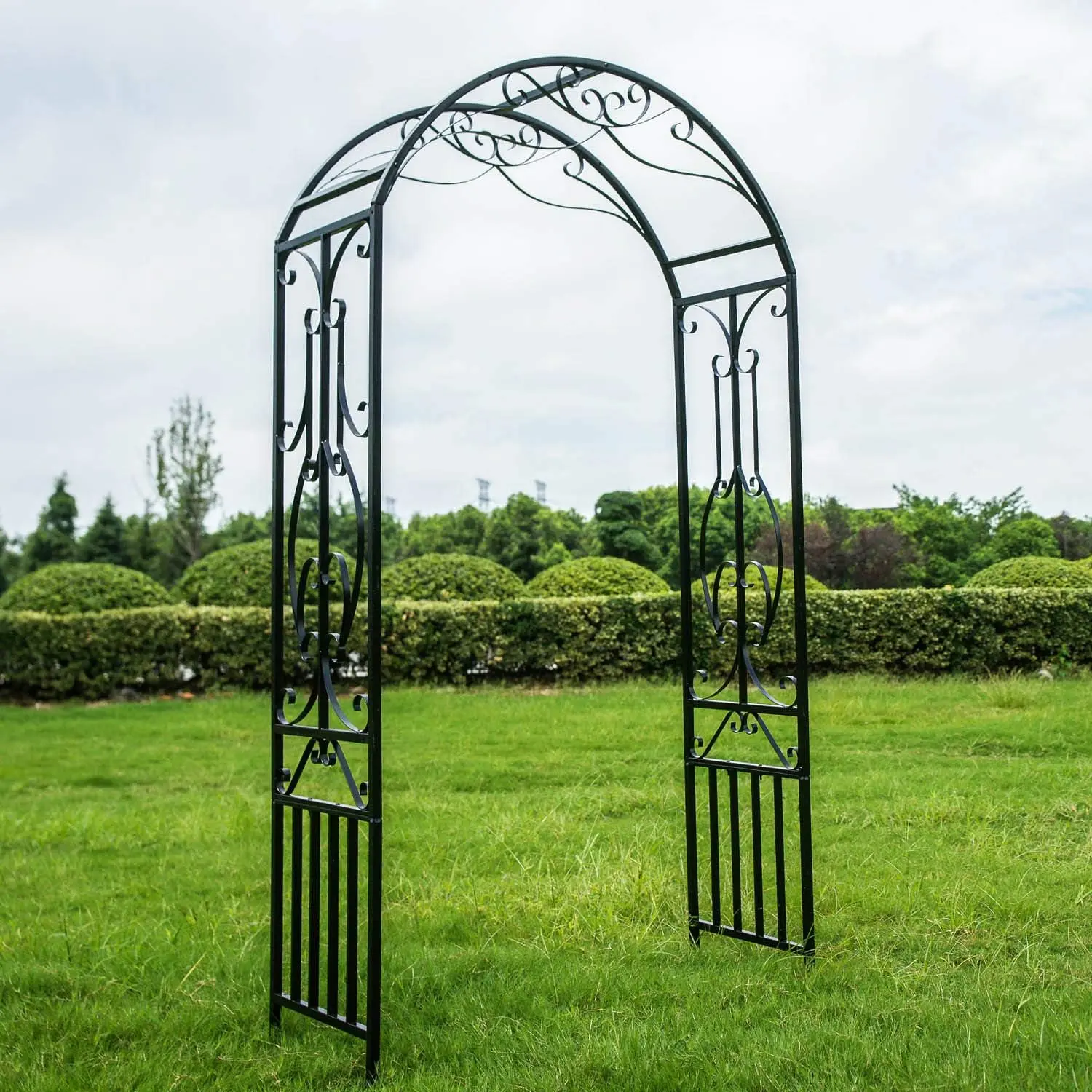 Tree Outdoor Metal Garden Arch, 86.6" H x 44.1" W Iron Black Trellis Arbor Various Climbing Plant Growing Lawn Backyard
