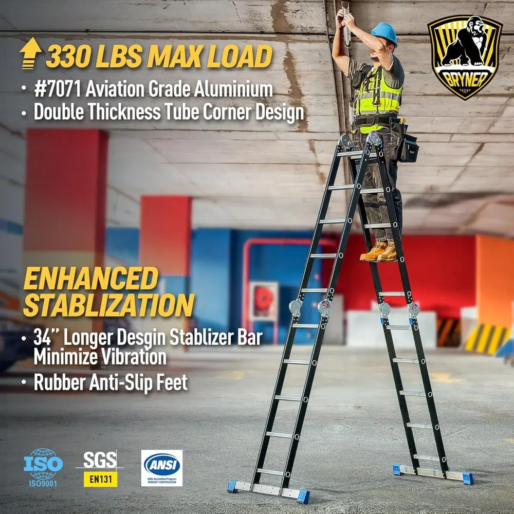 Step Folding Ladder 19.6ft Multi-Purpose Aluminium Extension Ladders, 7 in 1 Folding Adjustable Telescoping Step Ladder 330lbs