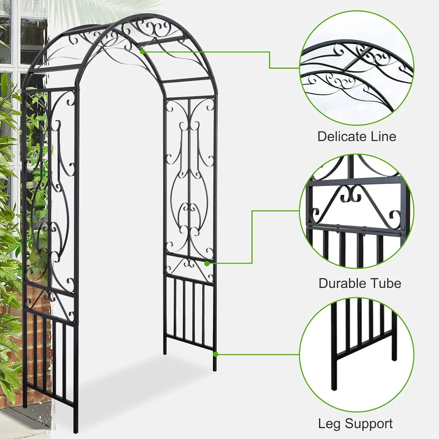 Tree Outdoor Metal Garden Arch, 86.6" H x 44.1" W Iron Black Trellis Arbor Various Climbing Plant Growing Lawn Backyard