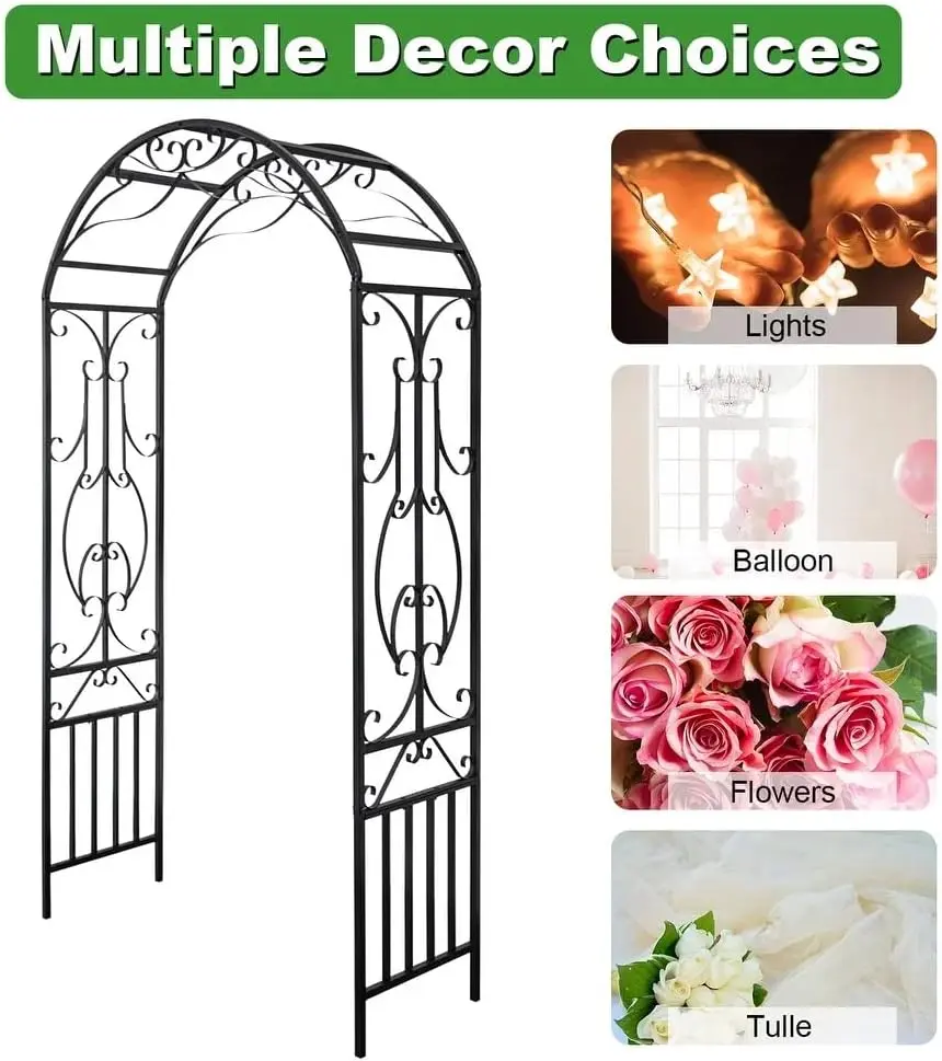 Tree Outdoor Metal Garden Arch, 86.6" H x 44.1" W Iron Black Trellis Arbor Various Climbing Plant Growing Lawn Backyard