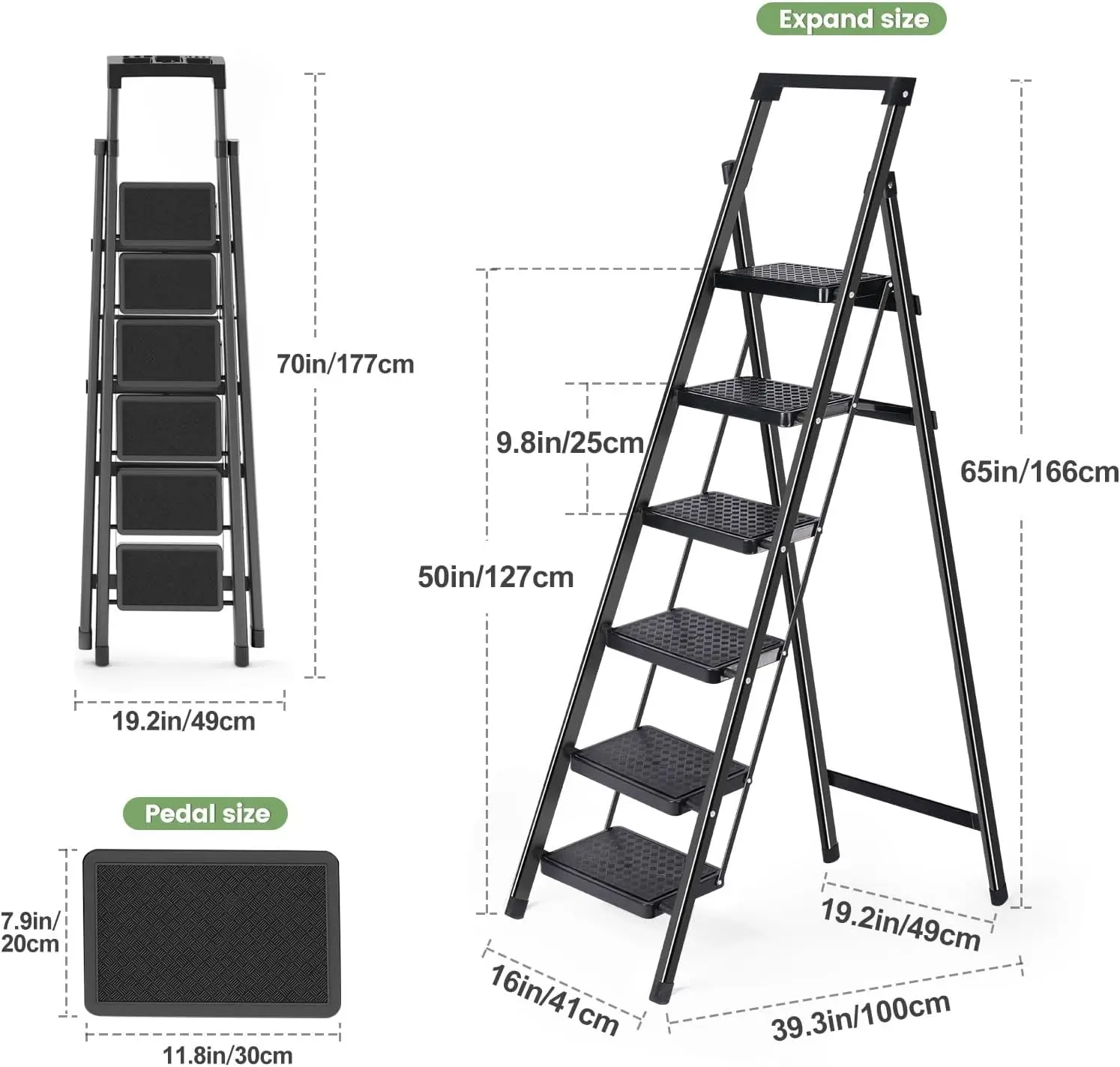 Step Ladder, Folding Stool, Heavy-Duty Ladder Stool with Handrail Wide Pedal, Anti-Slip Ladder with Handgrip
