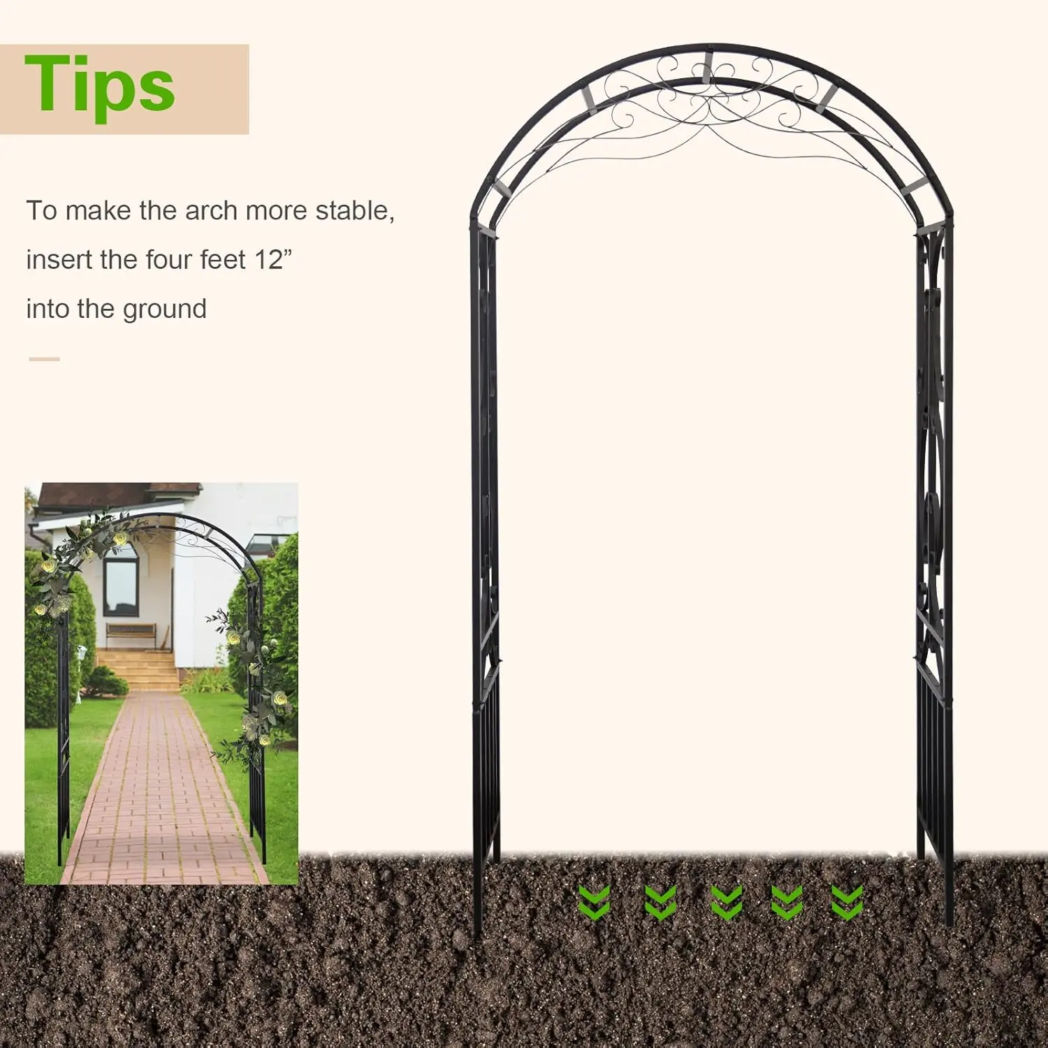 Tree Outdoor Metal Garden Arch, 86.6" H x 44.1" W Iron Black Trellis Arbor Various Climbing Plant Growing Lawn Backyard