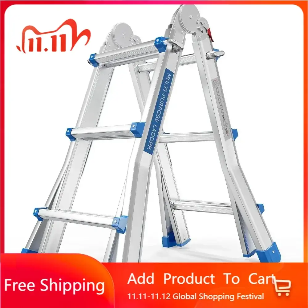Step Ladder, A Frame 3 Step Telescoping Stepladder, 13 ft Reach Height Muti Position Folding Flared Leg Design, 330 lbs Capacit