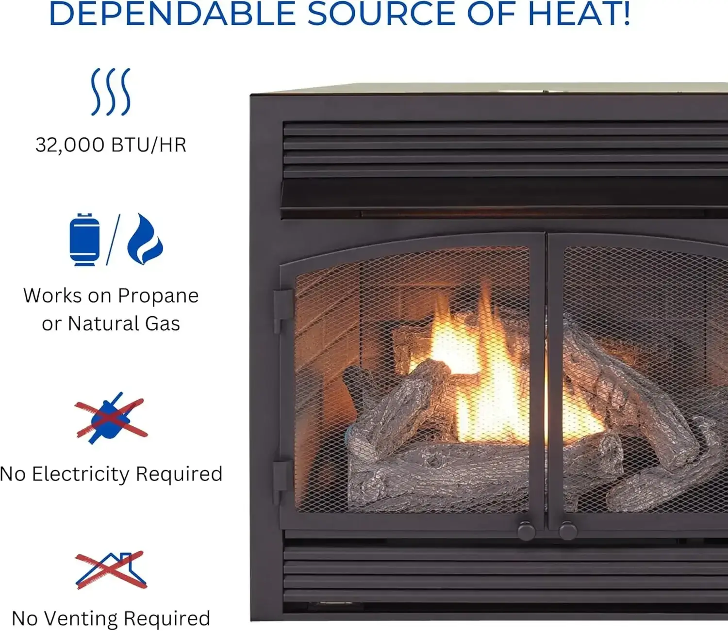Dual Fuel Ventless Gas Fireplace Insert, Remote Control,Use with Natural Gas or Liquid Propane, 32000 BTU,Black