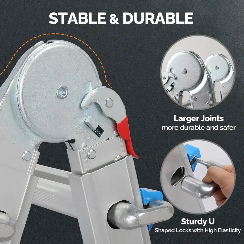Step Ladder, A Frame 3 Step Telescoping Stepladder, 13 ft Reach Height Muti Position Folding Flared Leg Design, 330 lbs Capacit