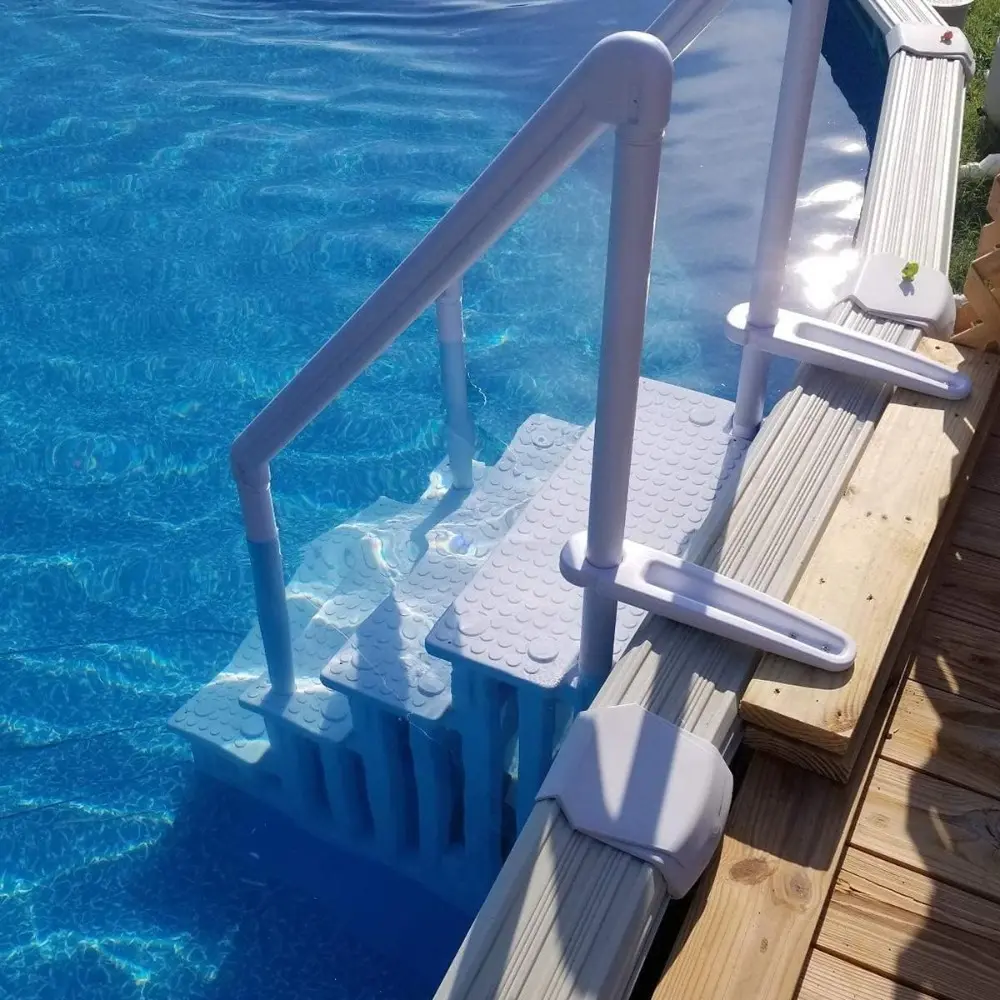 XtremepouwerUS 4-Step Above Ground Swimming Pool Ladder Step to Deck Mounted Step Ladder W/ Double Handle Rail Slip Prevent 48"