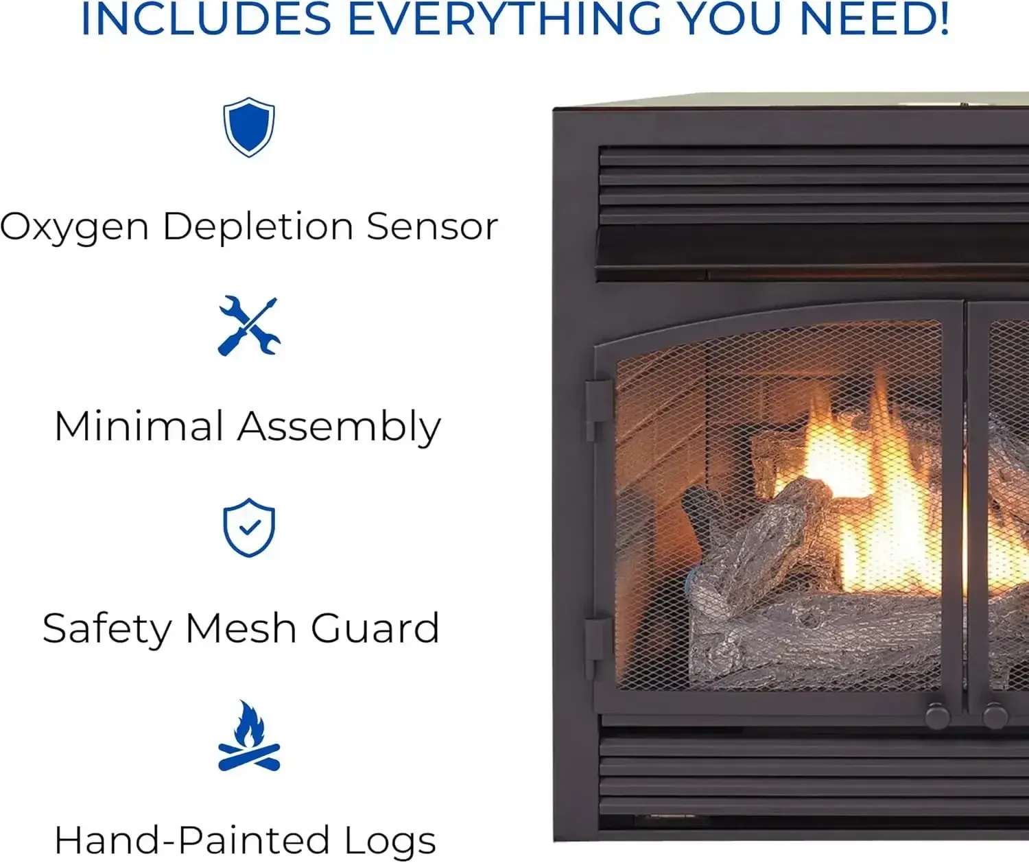 Dual Fuel Ventless Gas Fireplace Insert, Remote Control,Use with Natural Gas or Liquid Propane, 32000 BTU,Black