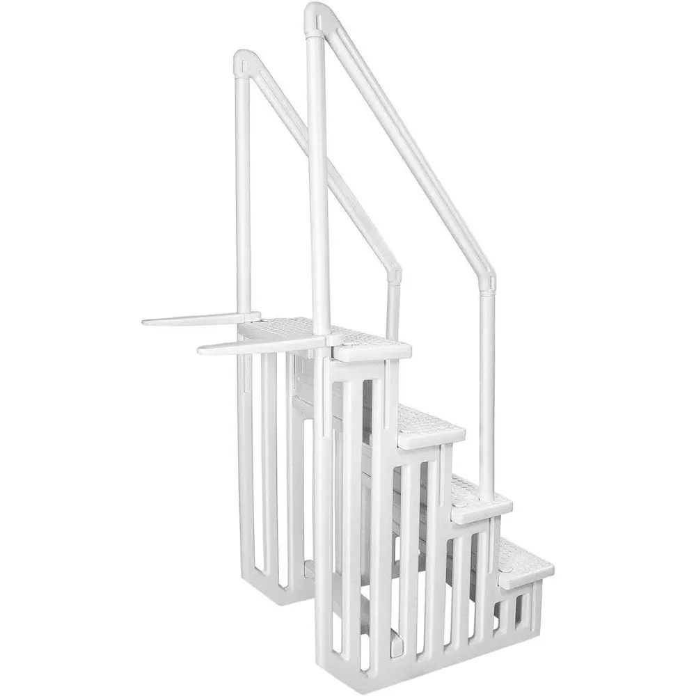 XtremepouwerUS 4-Step Above Ground Swimming Pool Ladder Step to Deck Mounted Step Ladder W/ Double Handle Rail Slip Prevent 48"
