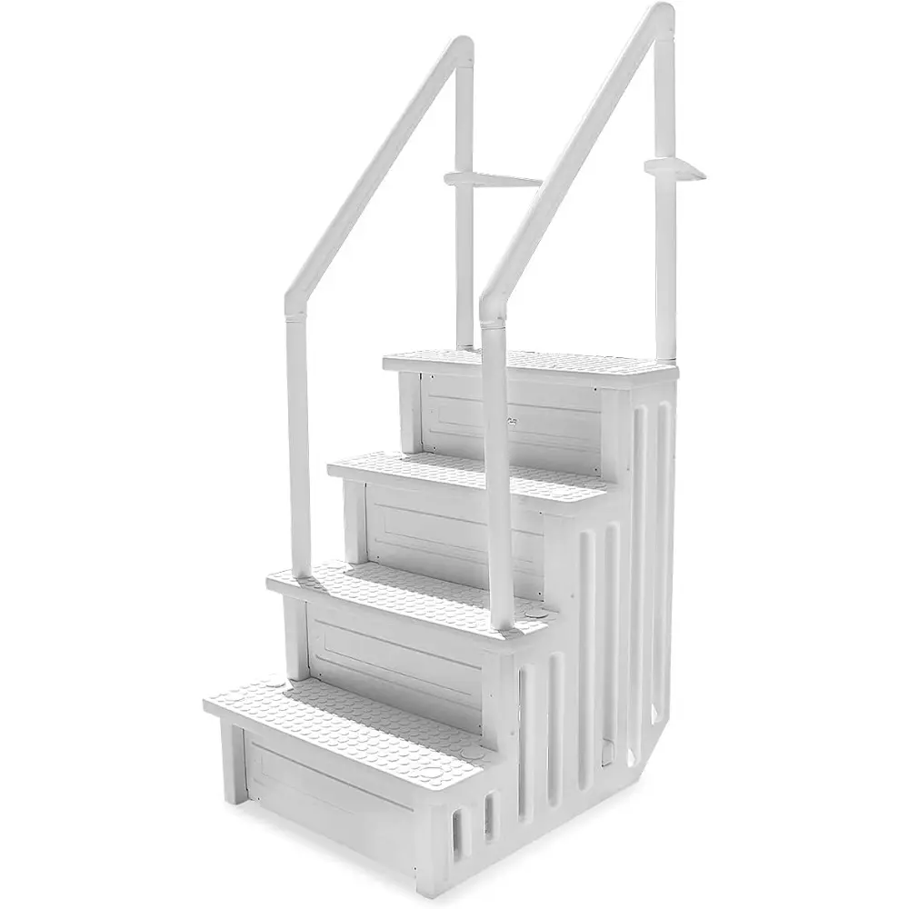 XtremepouwerUS 4-Step Above Ground Swimming Pool Ladder Step to Deck Mounted Step Ladder W/ Double Handle Rail Slip Prevent 48"